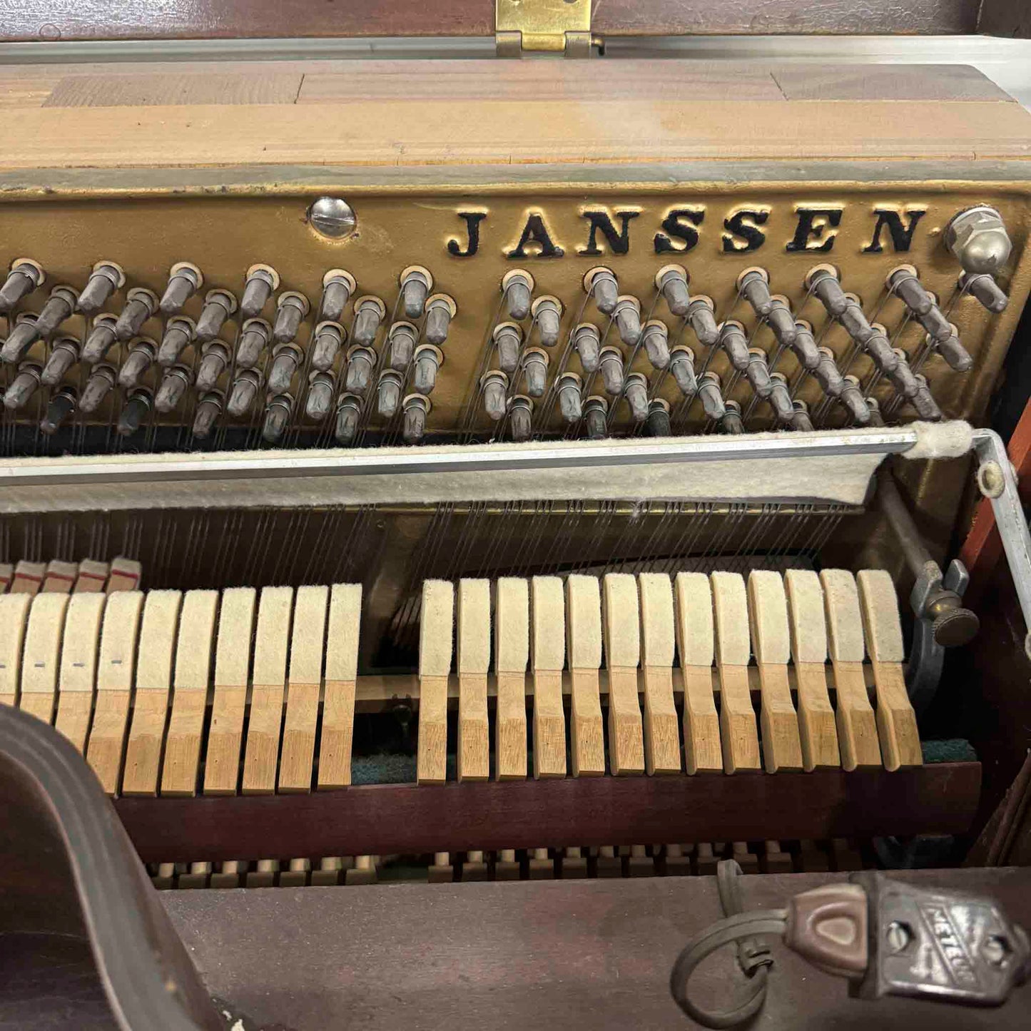 SOLD 1952 Janssen 39" Wood Finish Commissioned Spinet Piano