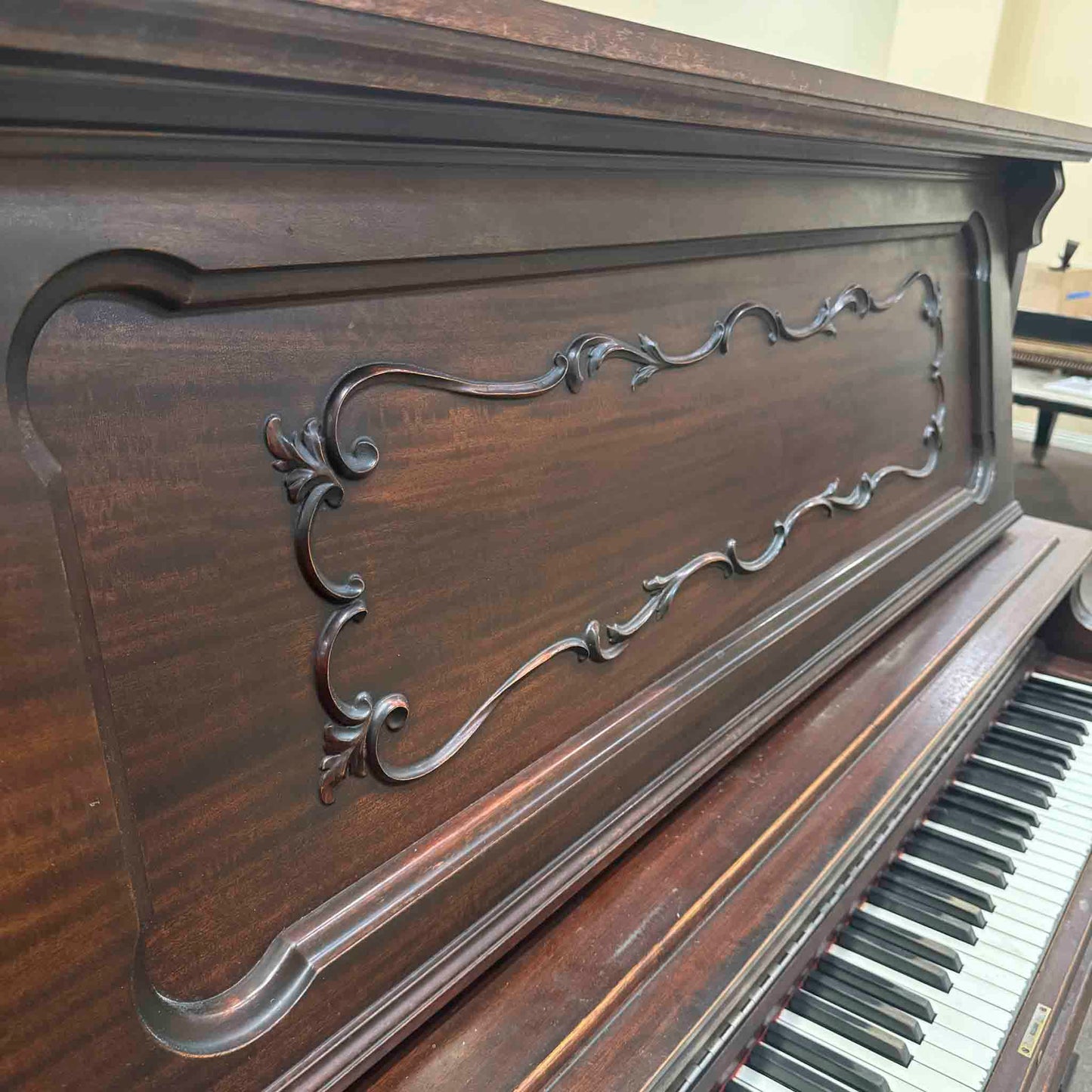 CURRENT SHOP WORK 1908 P.S. Wick 57" Wood Finish Commissioned Upright Piano