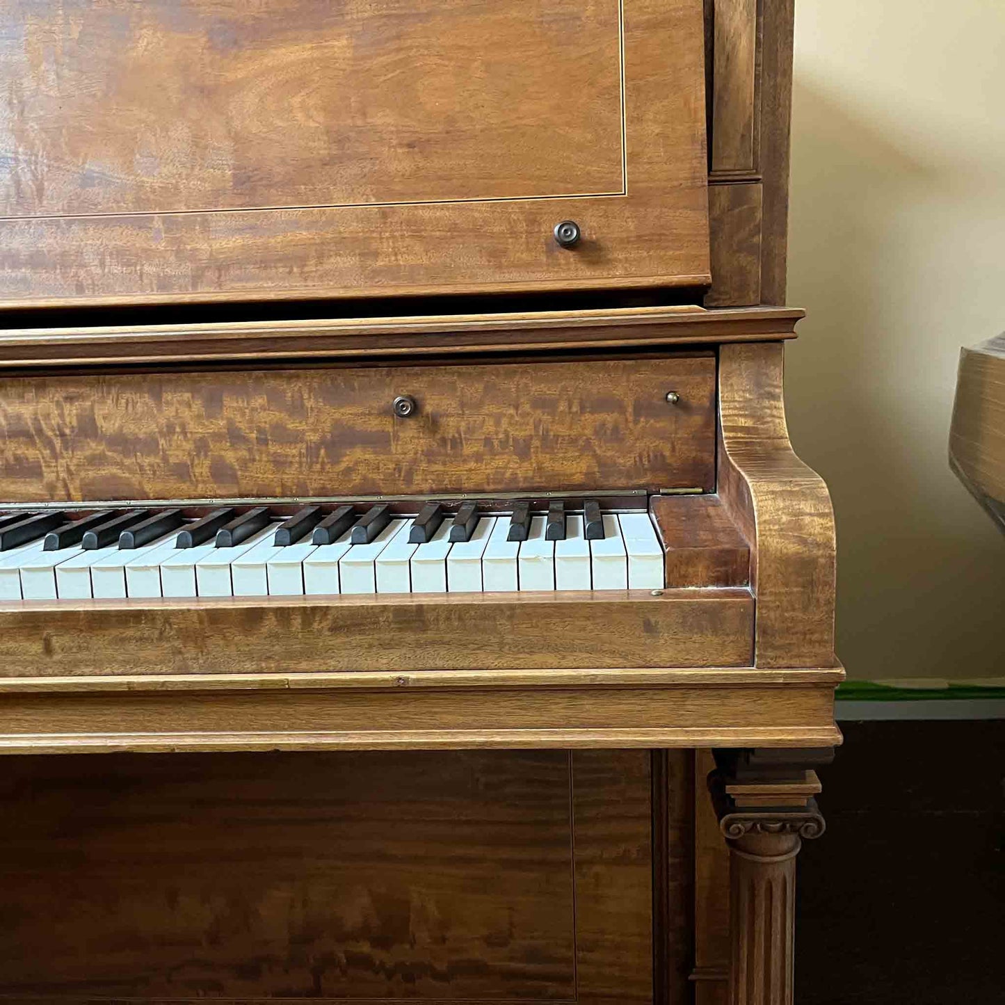 CURRENT SHOP WORK - 1903 Everett 55" Wood Finish Commissioned Upright Piano