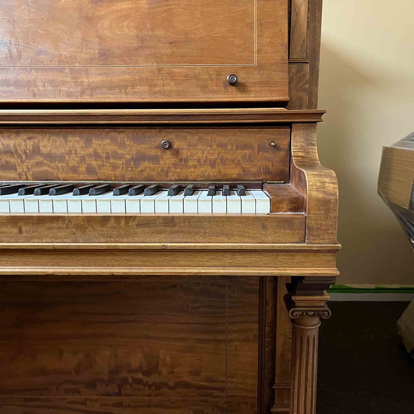 CURRENT SHOP WORK - 1903 Everett 55" Wood Finish Commissioned Upright Piano