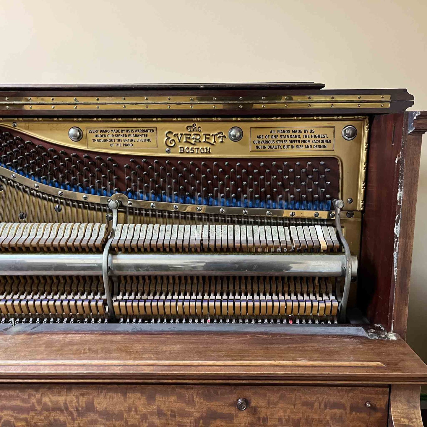 CURRENT SHOP WORK - 1903 Everett 55" Wood Finish Commissioned Upright Piano