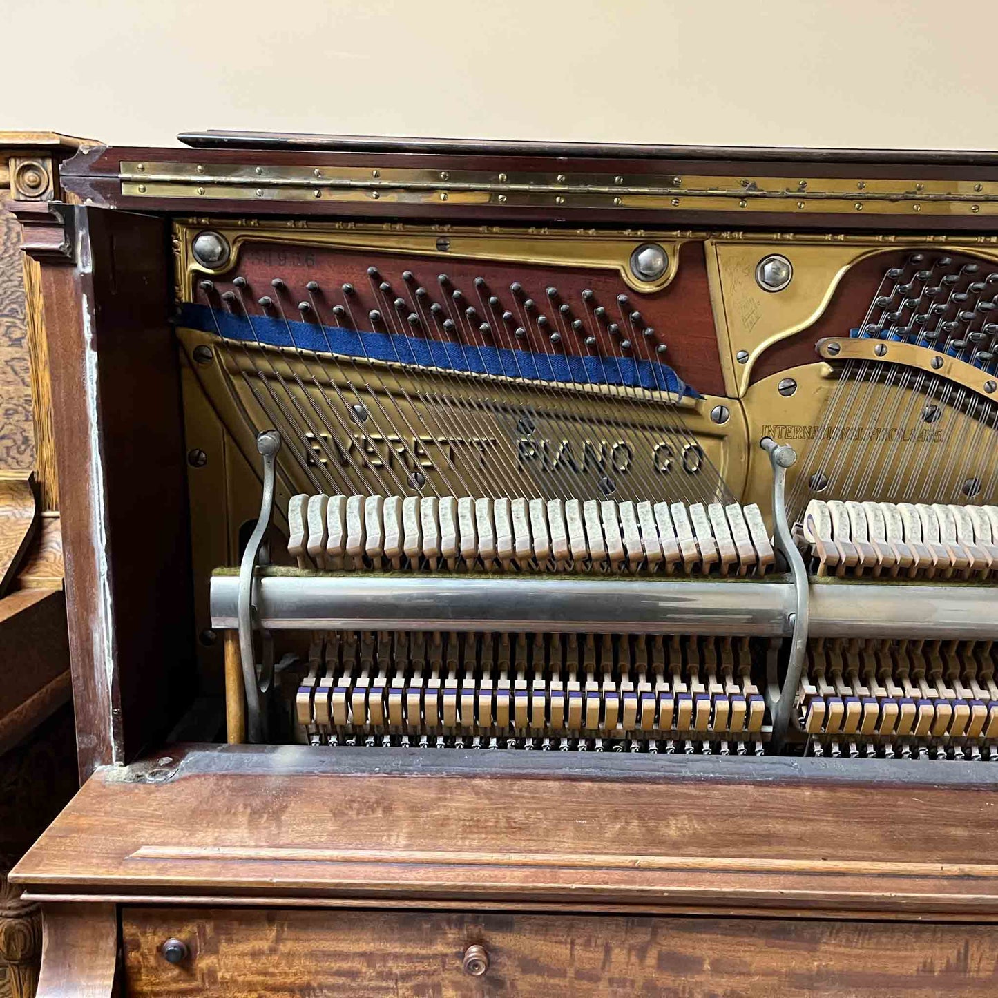 CURRENT SHOP WORK - 1903 Everett 55" Wood Finish Commissioned Upright Piano