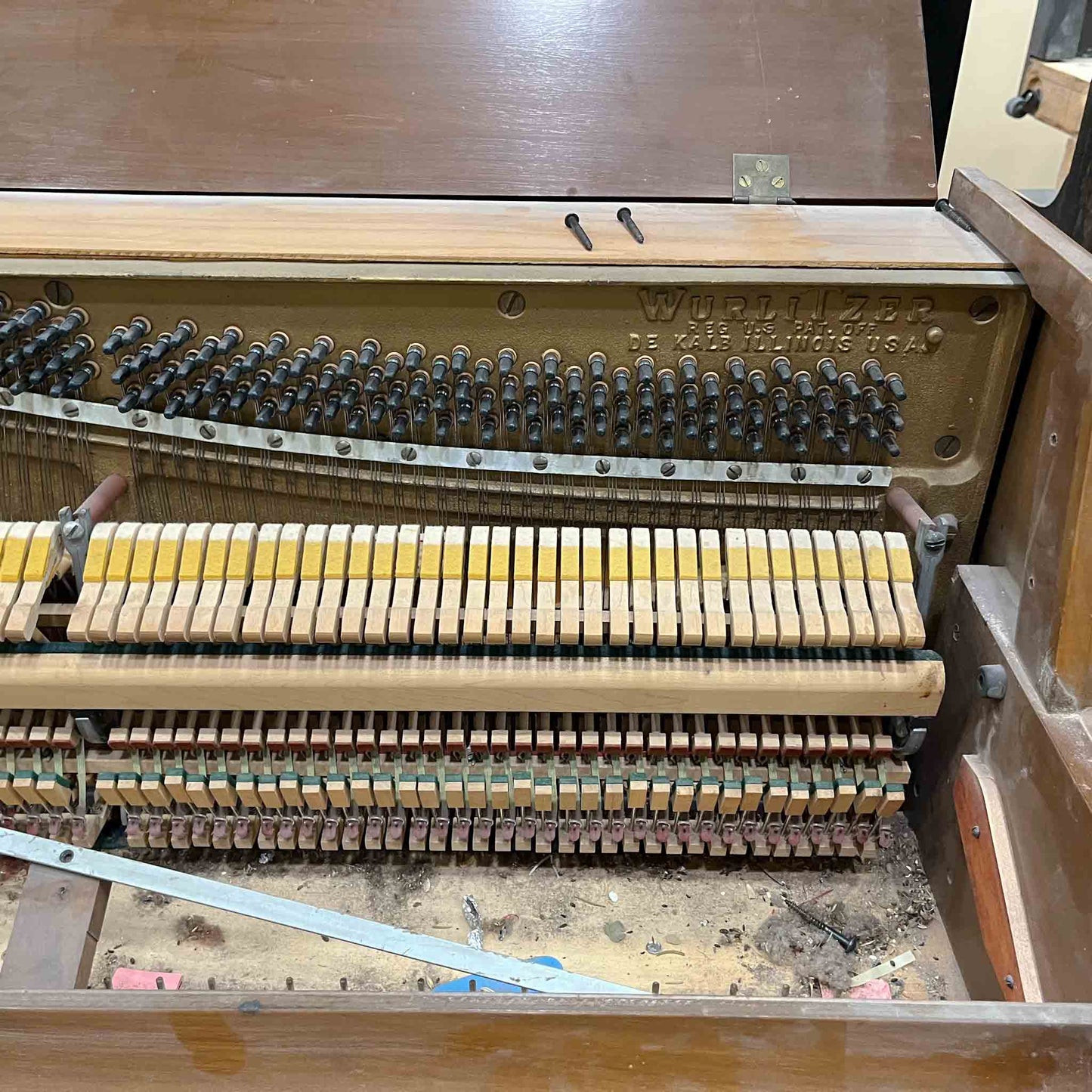 CURRENT SHOP WORK - 1966 Wurlitzer Wood Finish Commissioned Console Piano