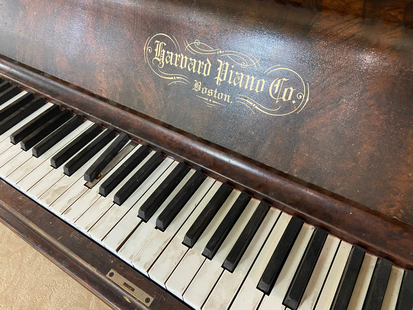 AVAILABLE TO RESTORE: CALL FOR CUSTOM PRICING - 1890 Harvard Wood Finish Upright Piano