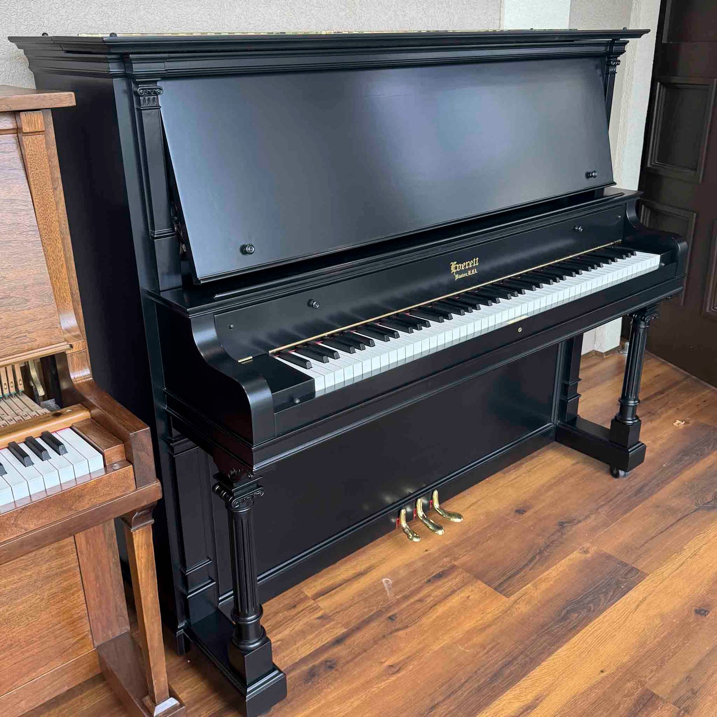 CURRENT SHOP WORK - 1903 Everett 55" Wood Finish Commissioned Upright Piano