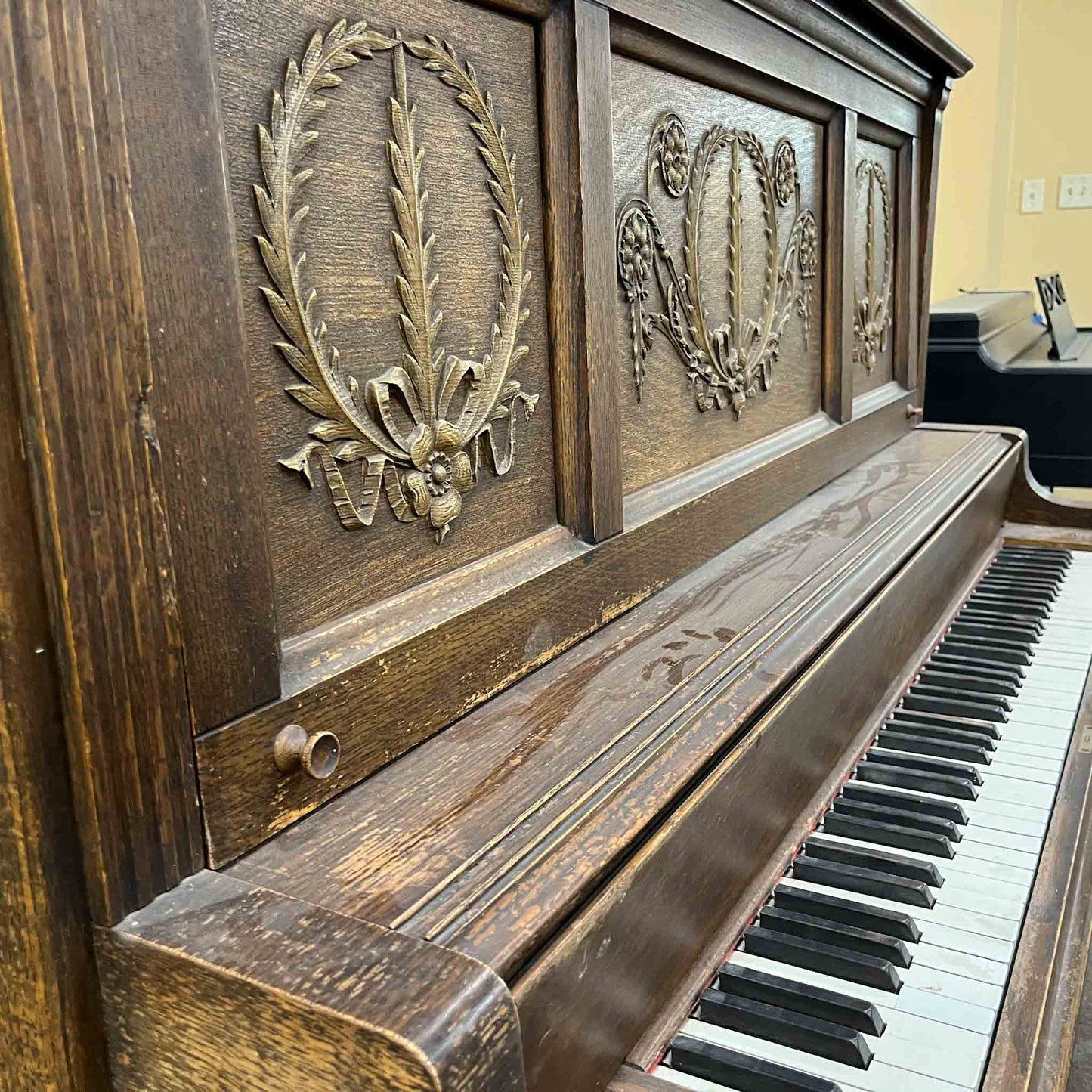 SOLD 1904 Whitney 56" Wood Finish Commissioned Upright Piano