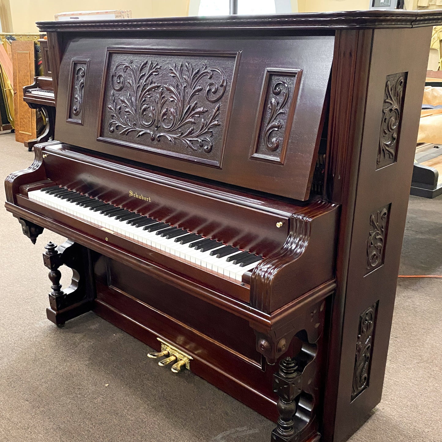 SOLD 1890 Schubert Mahogany Finish Commissioned Upright Piano