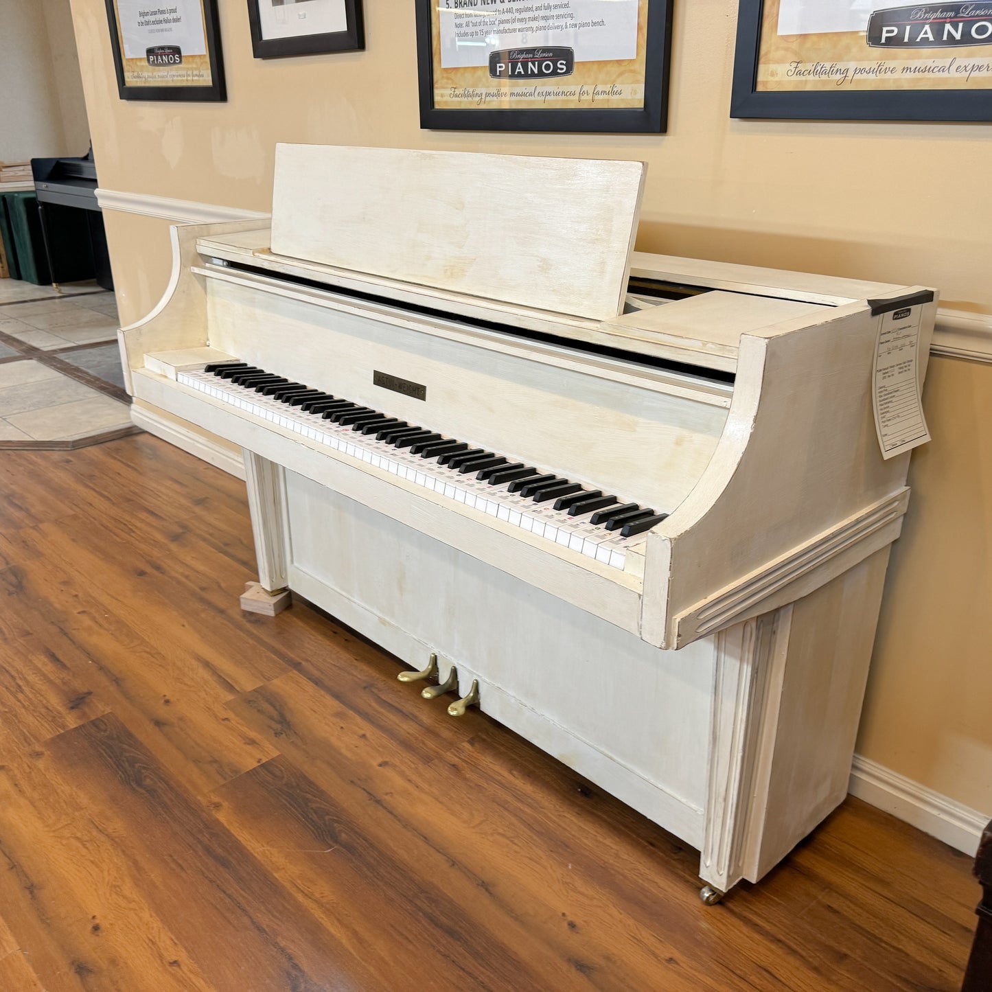 AVAILABLE TO RESTORE: CALL FOR CUSTOM PRICING - 1966 Astin Weight 38" White Spinet Piano