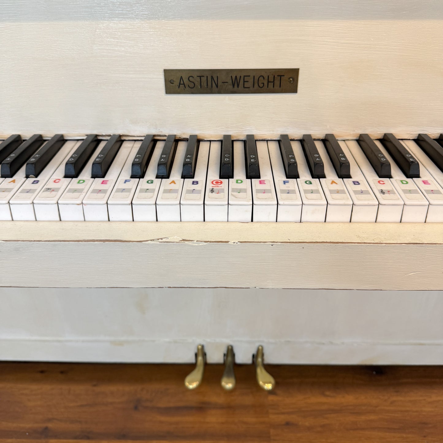 AVAILABLE TO RESTORE: CALL FOR CUSTOM PRICING - 1966 Astin Weight 38" White Spinet Piano