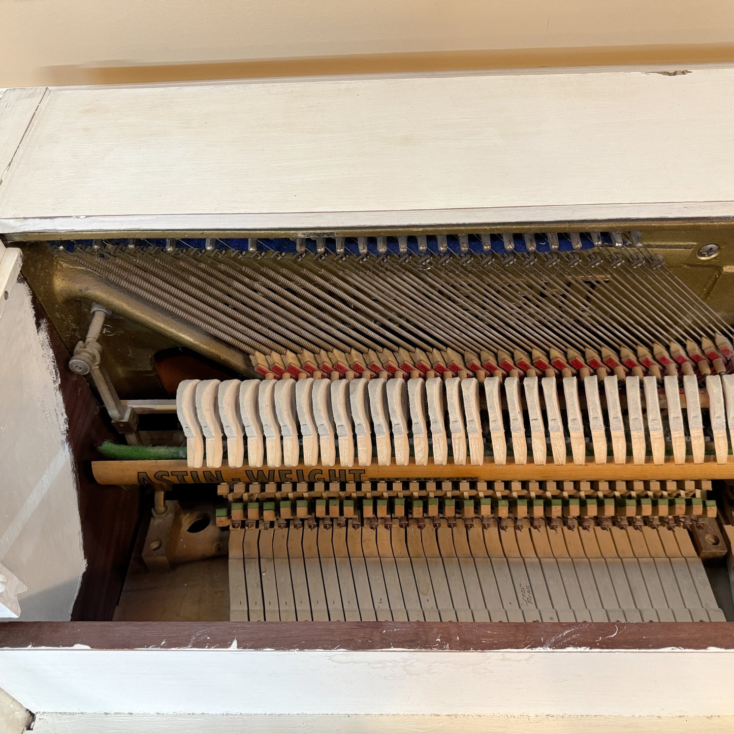 AVAILABLE TO RESTORE: CALL FOR CUSTOM PRICING - 1966 Astin Weight 38" White Spinet Piano