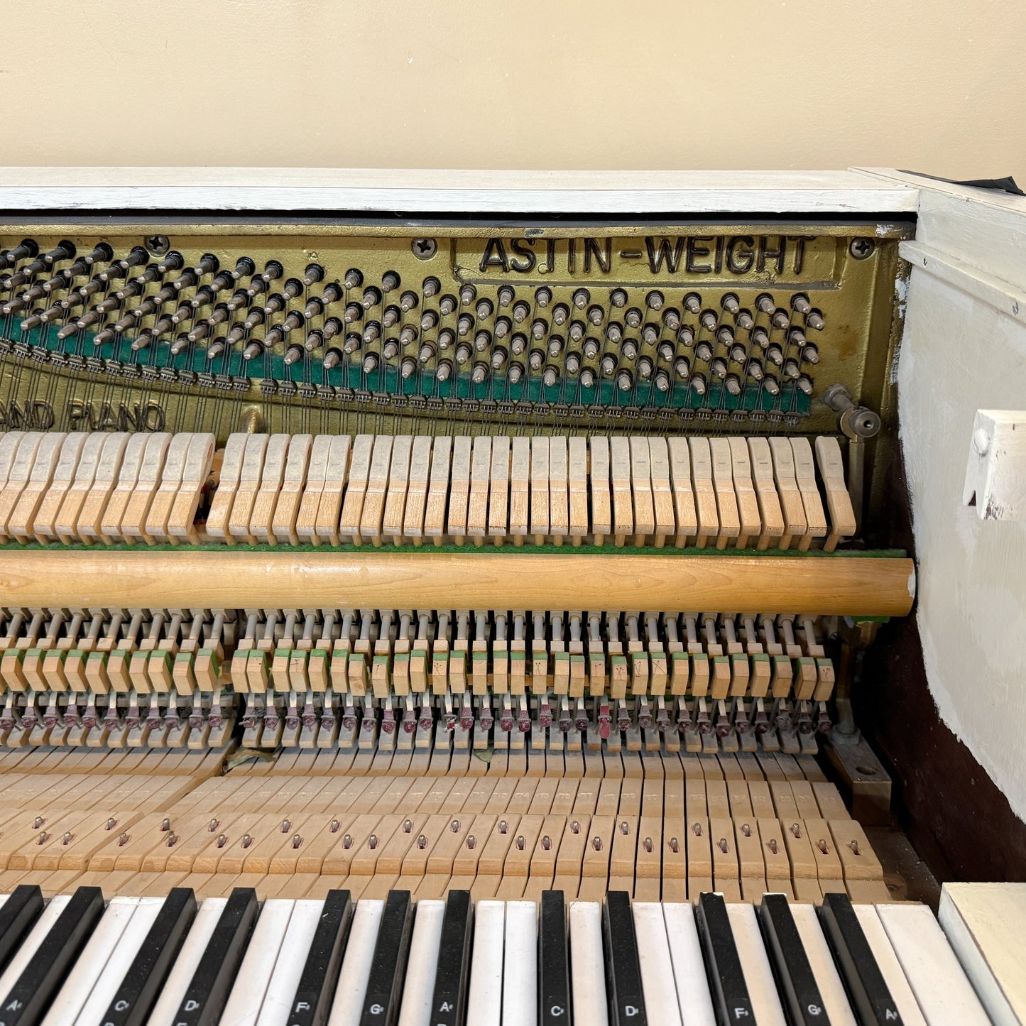 AVAILABLE TO RESTORE: CALL FOR CUSTOM PRICING - 1966 Astin Weight 38" White Spinet Piano