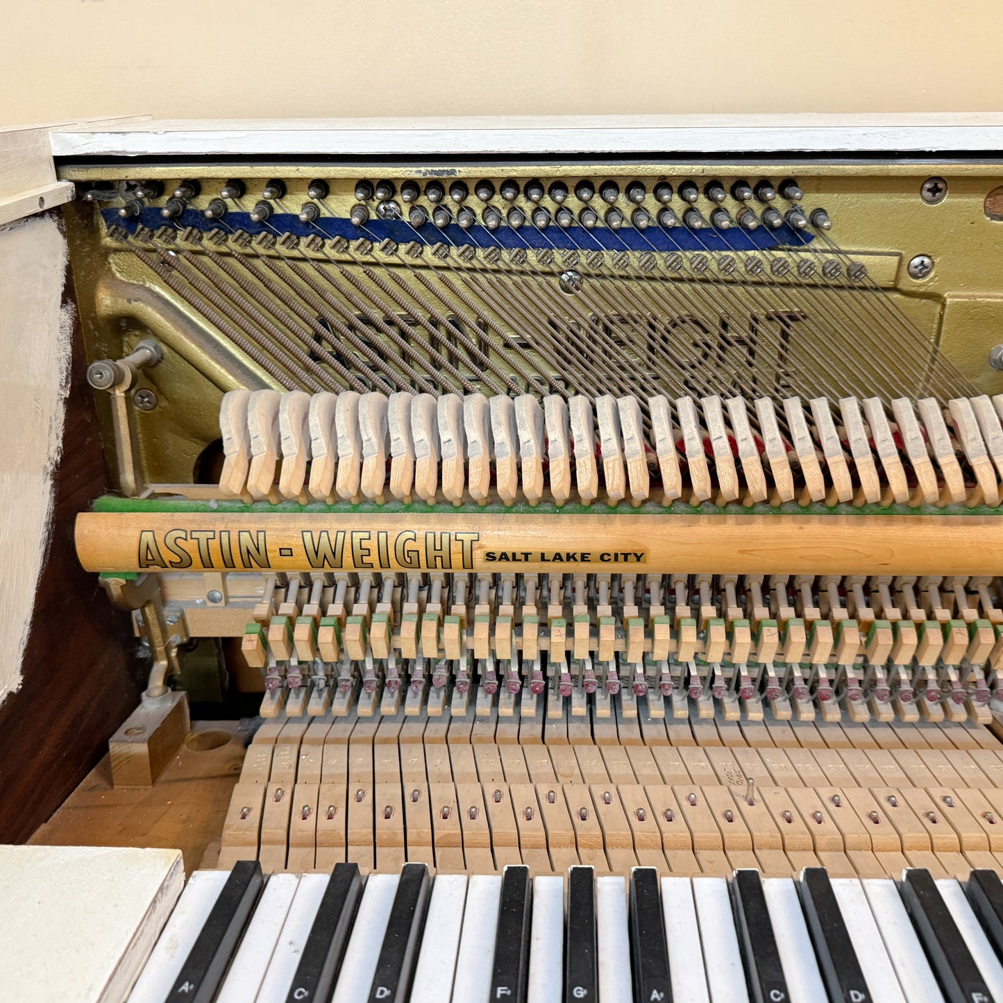 AVAILABLE TO RESTORE: CALL FOR CUSTOM PRICING - 1966 Astin Weight 38" White Spinet Piano