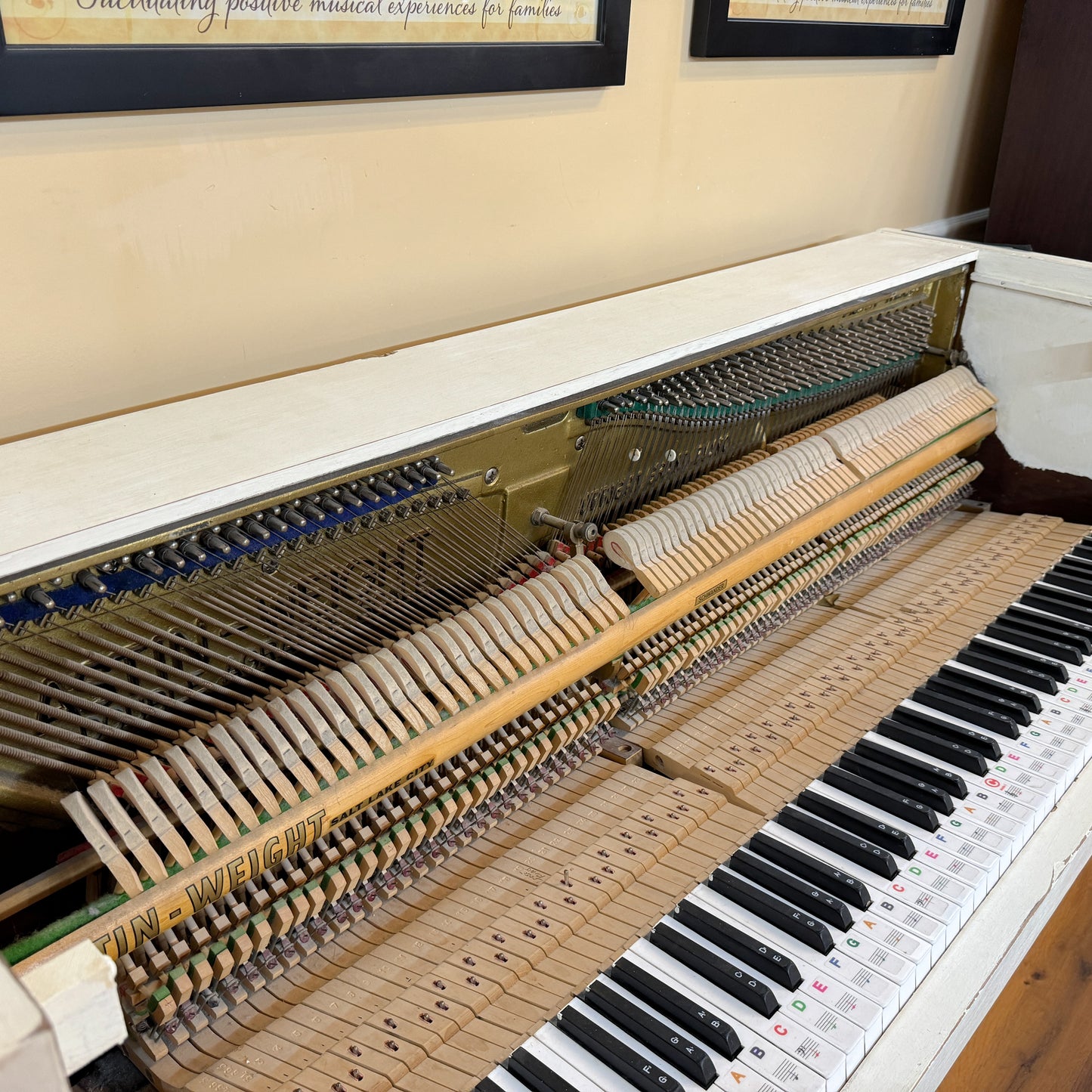 AVAILABLE TO RESTORE: CALL FOR CUSTOM PRICING - 1966 Astin Weight 38" White Spinet Piano