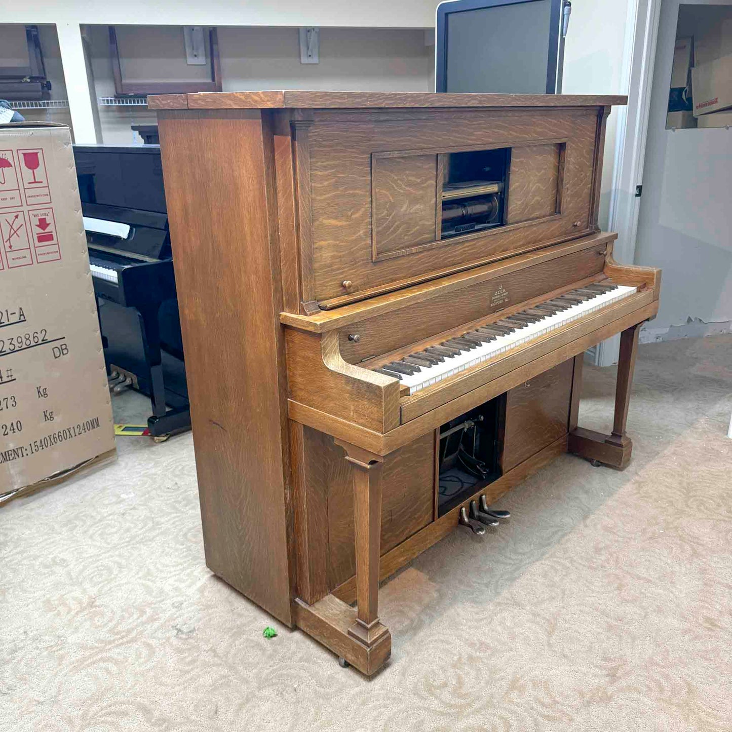 CURRENT SHOP WORK - 1920 Zeck 54" Commissioned Upright Player Piano