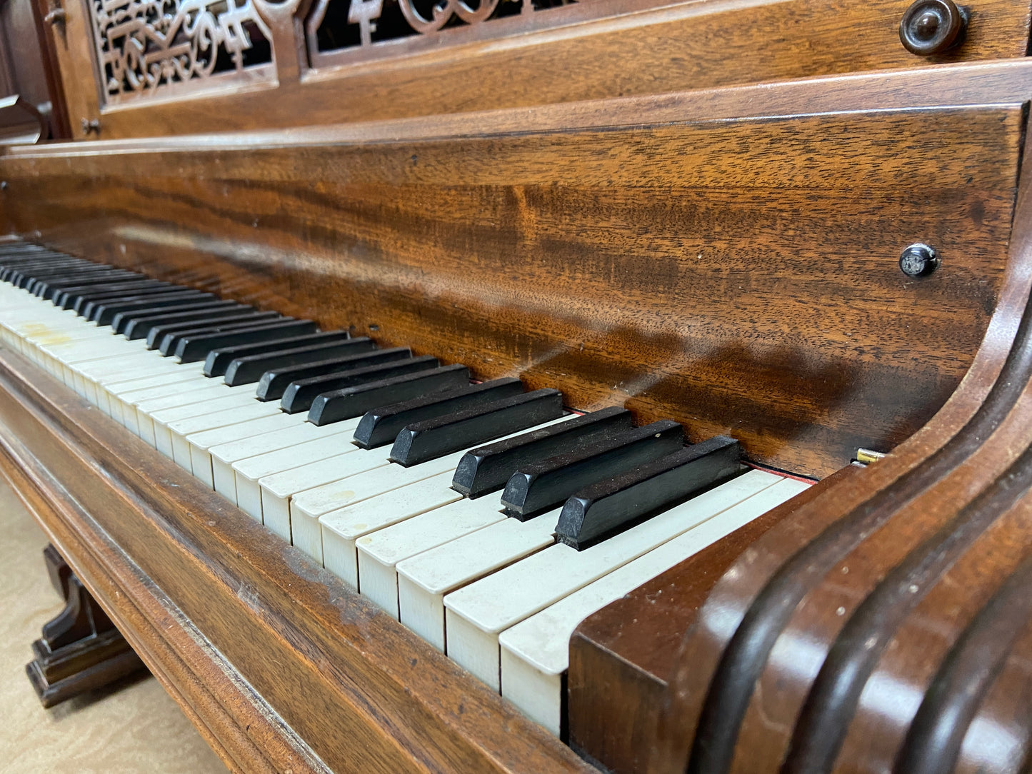 AVAILABLE TO RESTORE: CALL FOR CUSTOM PRICING - Tall Wood Finish Art Case Upright Piano