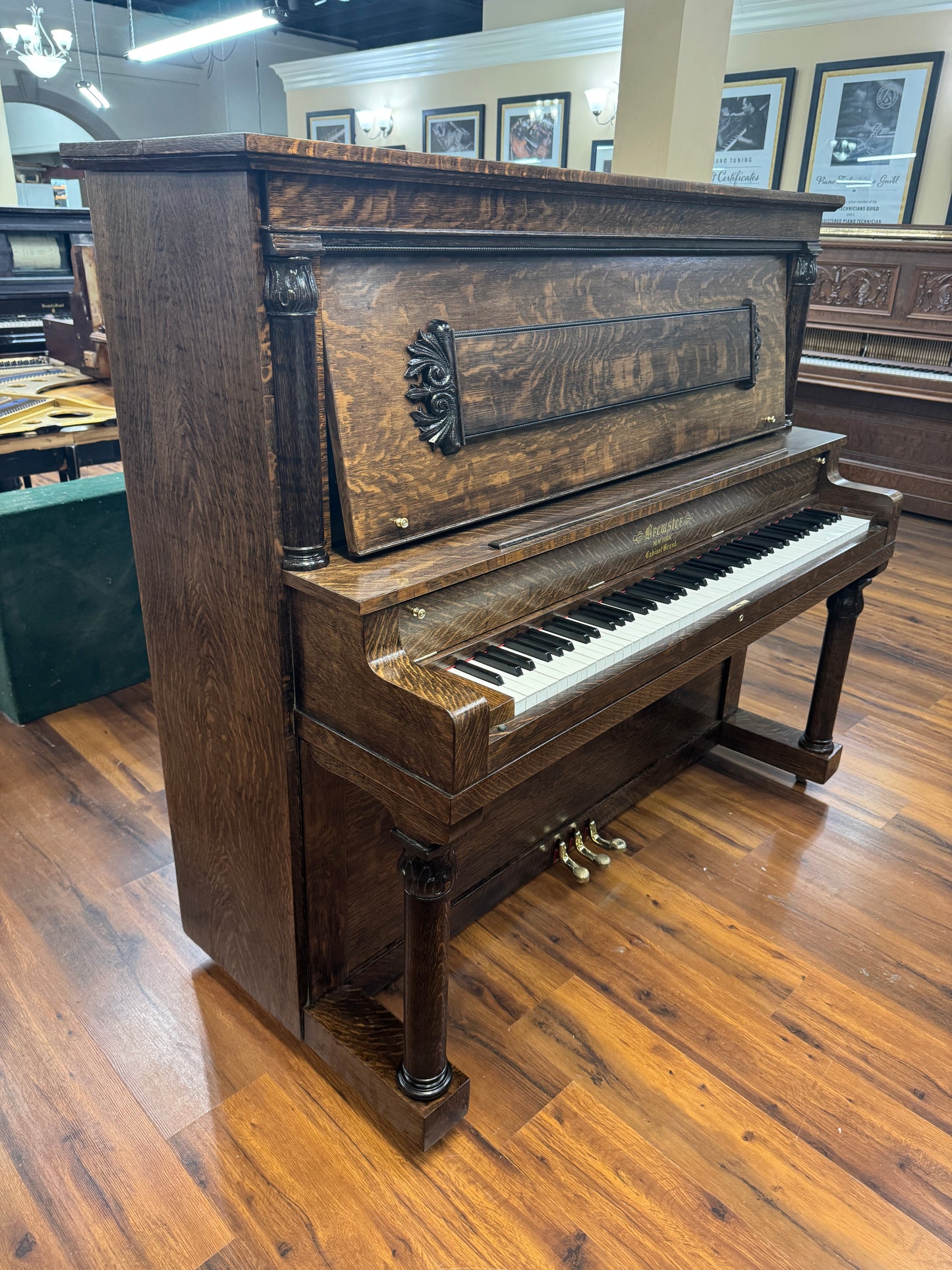 SOLD 1913 Brewster 56" Wood Finish Commissioned Upright Piano