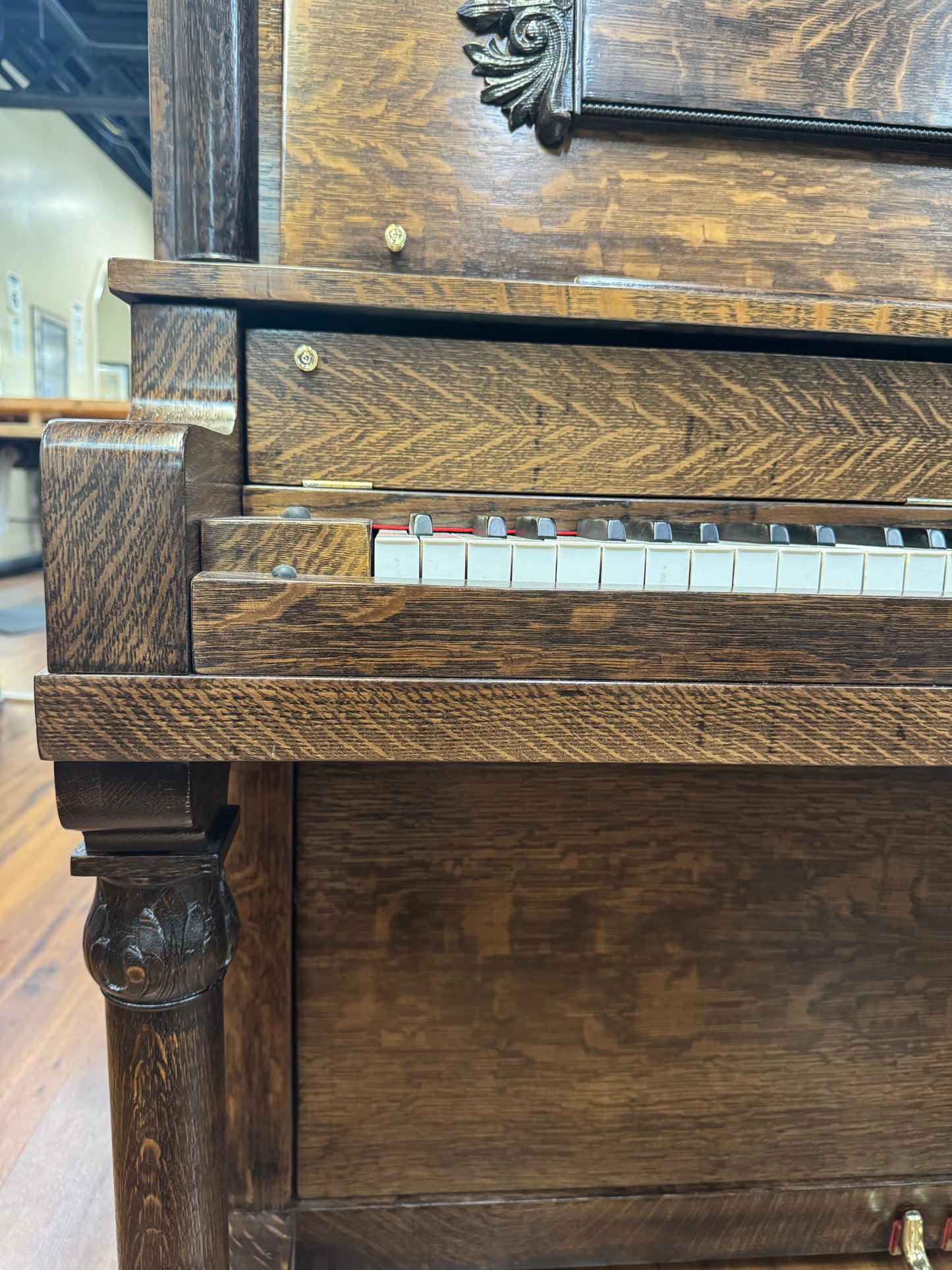 SOLD 1913 Brewster 56" Wood Finish Commissioned Upright Piano