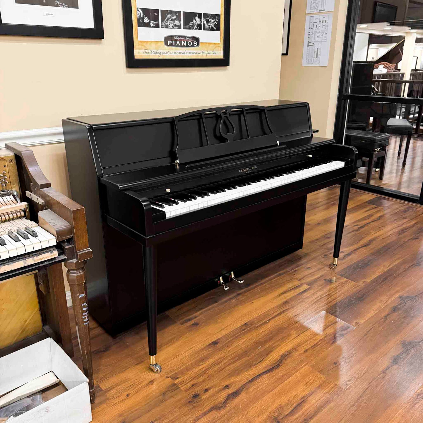 1956 Grinnell Bros 39" Satin Black Spinet Piano