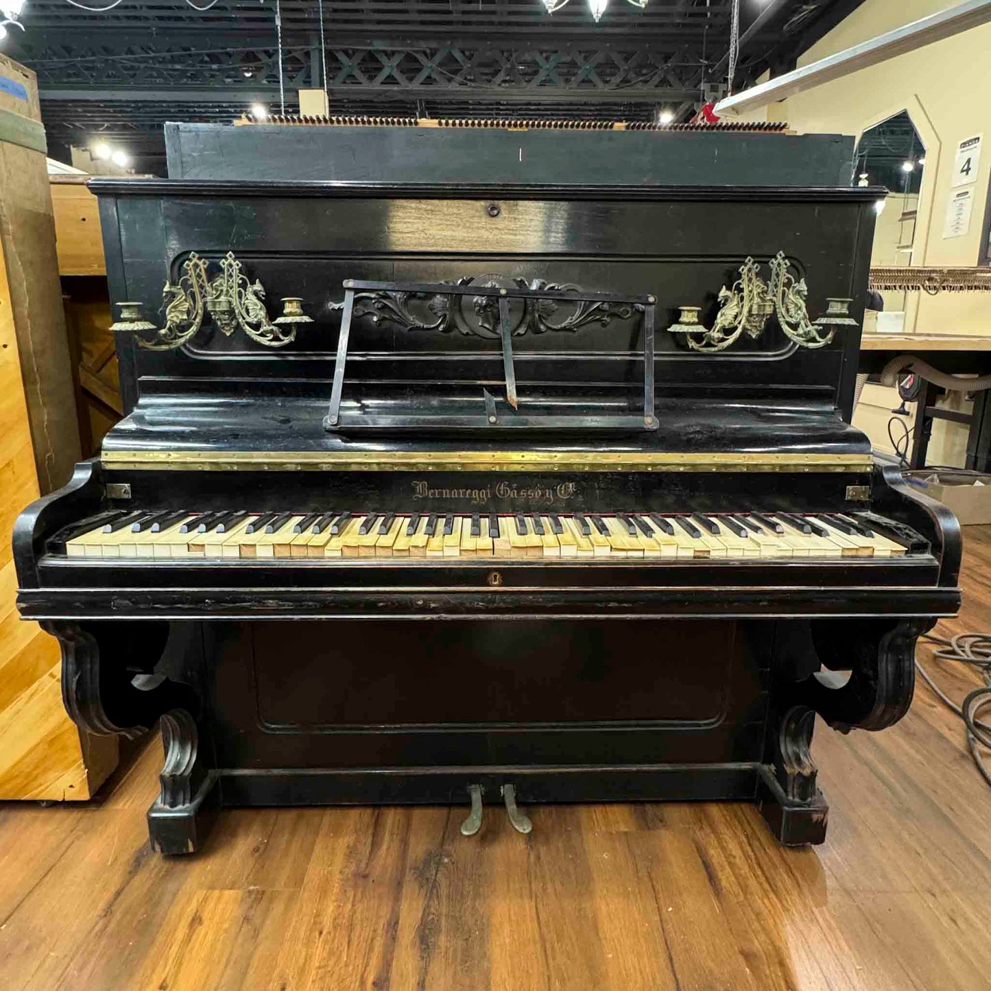 CURRENT SHOP WORK - 1850's Bernareggi 49" Black Wood Finish Upright Piano