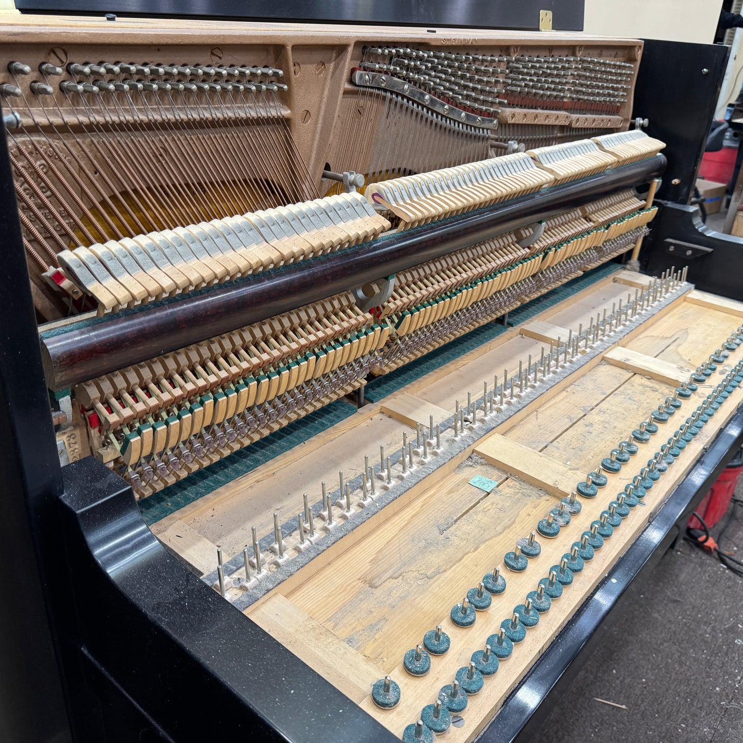 CURRENT SHOP WORK - 1957 Steinway & Sons 47" Satin Black Commissioned Studio Upright Piano