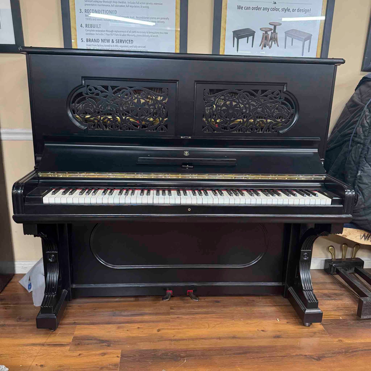 CURRENT SHOP WORK - 1886 Steinway & Sons 54" Satin Black Commissioned Upright Piano