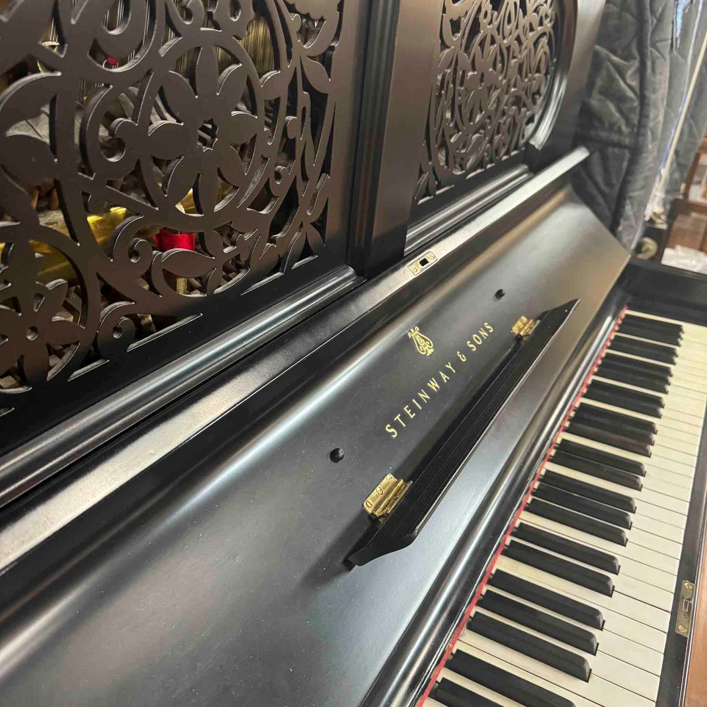 CURRENT SHOP WORK - 1886 Steinway & Sons 54" Satin Black Commissioned Upright Piano