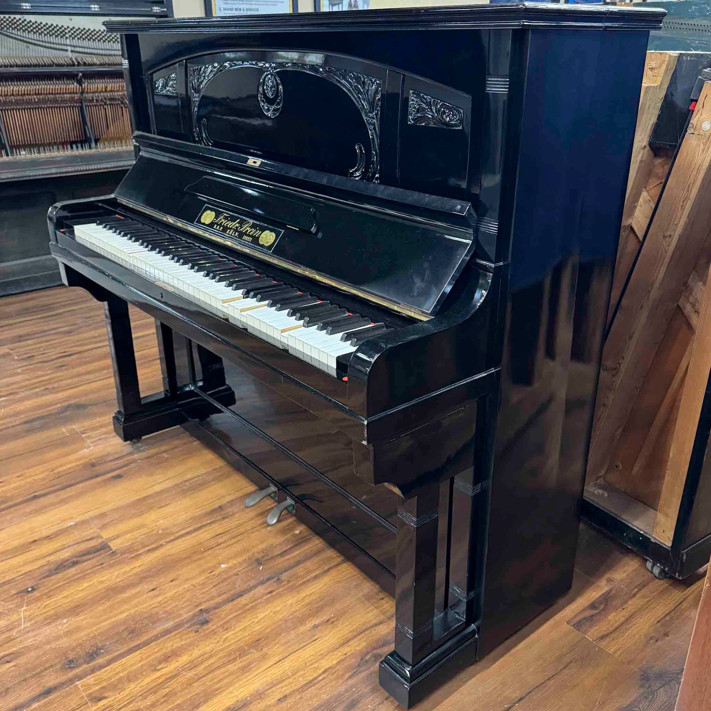 CURRENT SHOP WORK - 1909 Friedrich Prein 51.5" Polished Black Commissioned Upright Piano