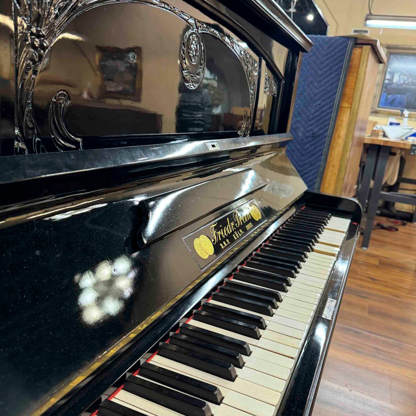 CURRENT SHOP WORK - 1909 Friedrich Prein 51.5" Polished Black Commissioned Upright Piano