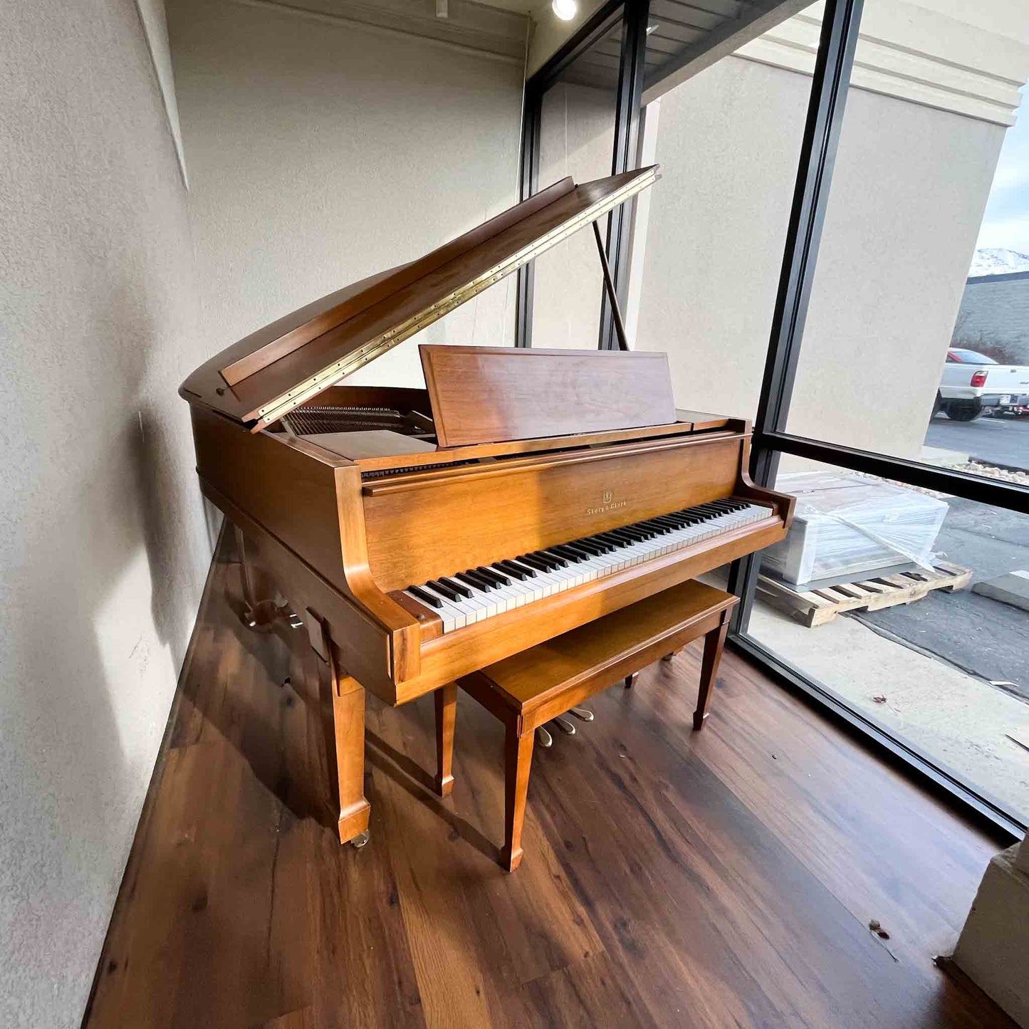 AVAILABLE TO RESTORE: CALL FOR CUSTOM PRICING - 1995 Story & Clark 5'1" Wood Finish Baby Grand Piano