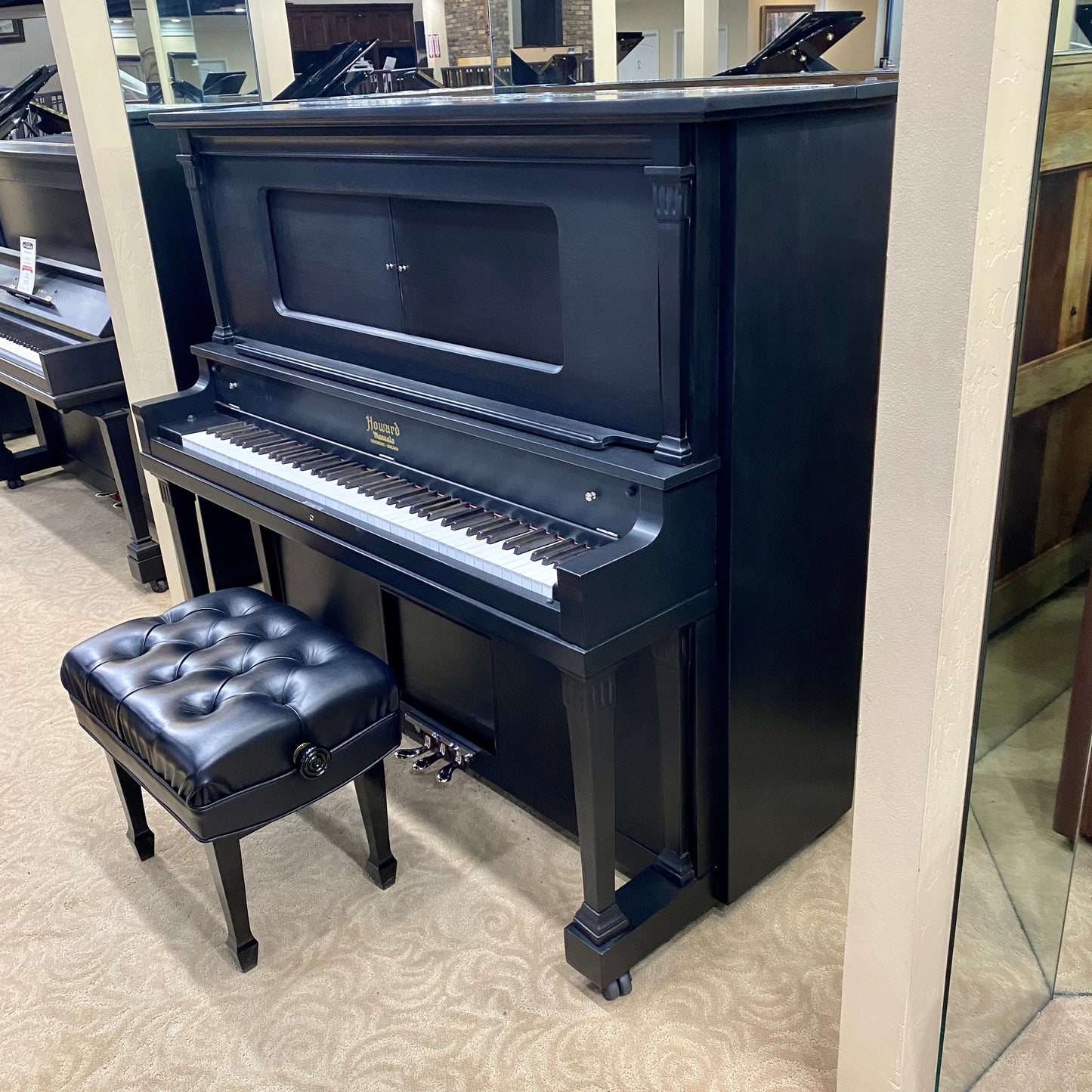 Image 3 of 1916 Howard Upright 57" / Satin Black with QRS Self Playing System