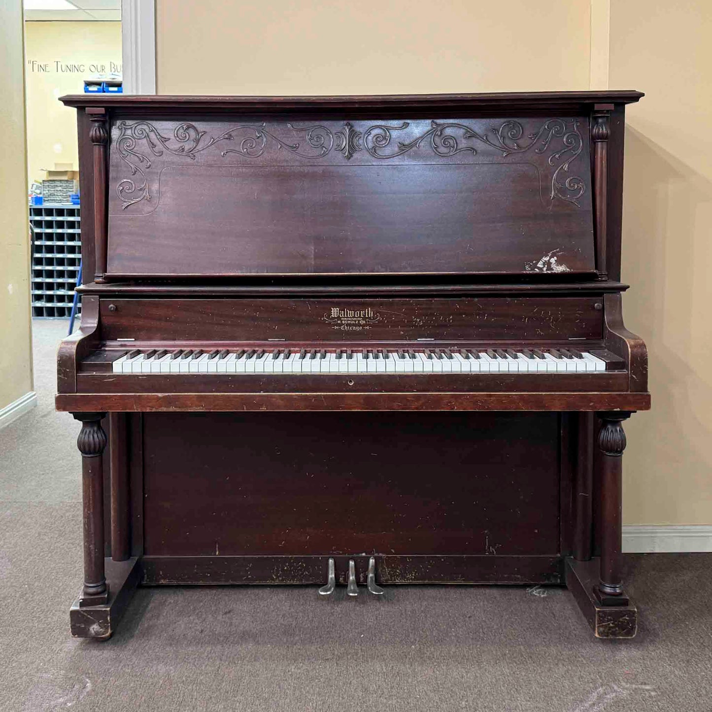 HEIRLOOM RESTORATION 1907 Walworth Schulz & Co. 56" Mahogany Wood Finish Commissioned Upright Piano
