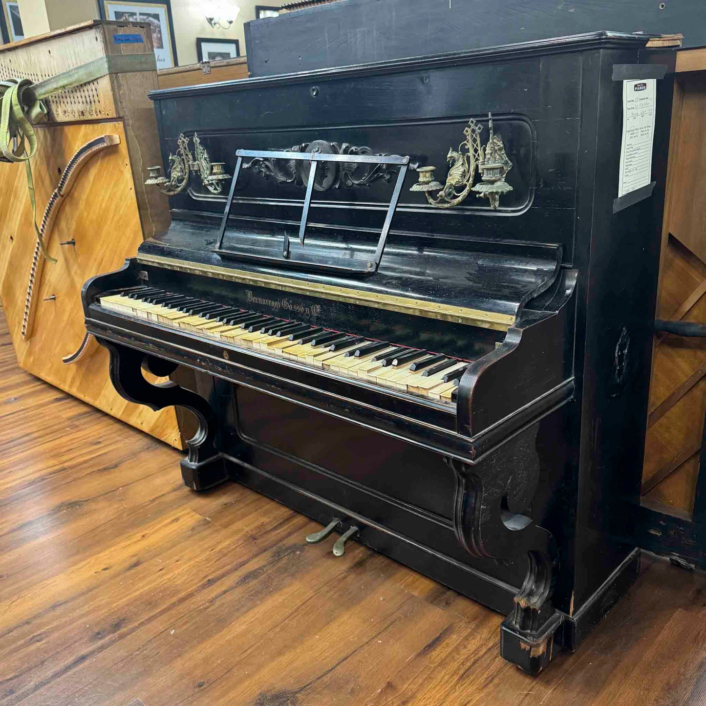CURRENT SHOP WORK - 1850's Bernareggi 49" Black Wood Finish Upright Piano