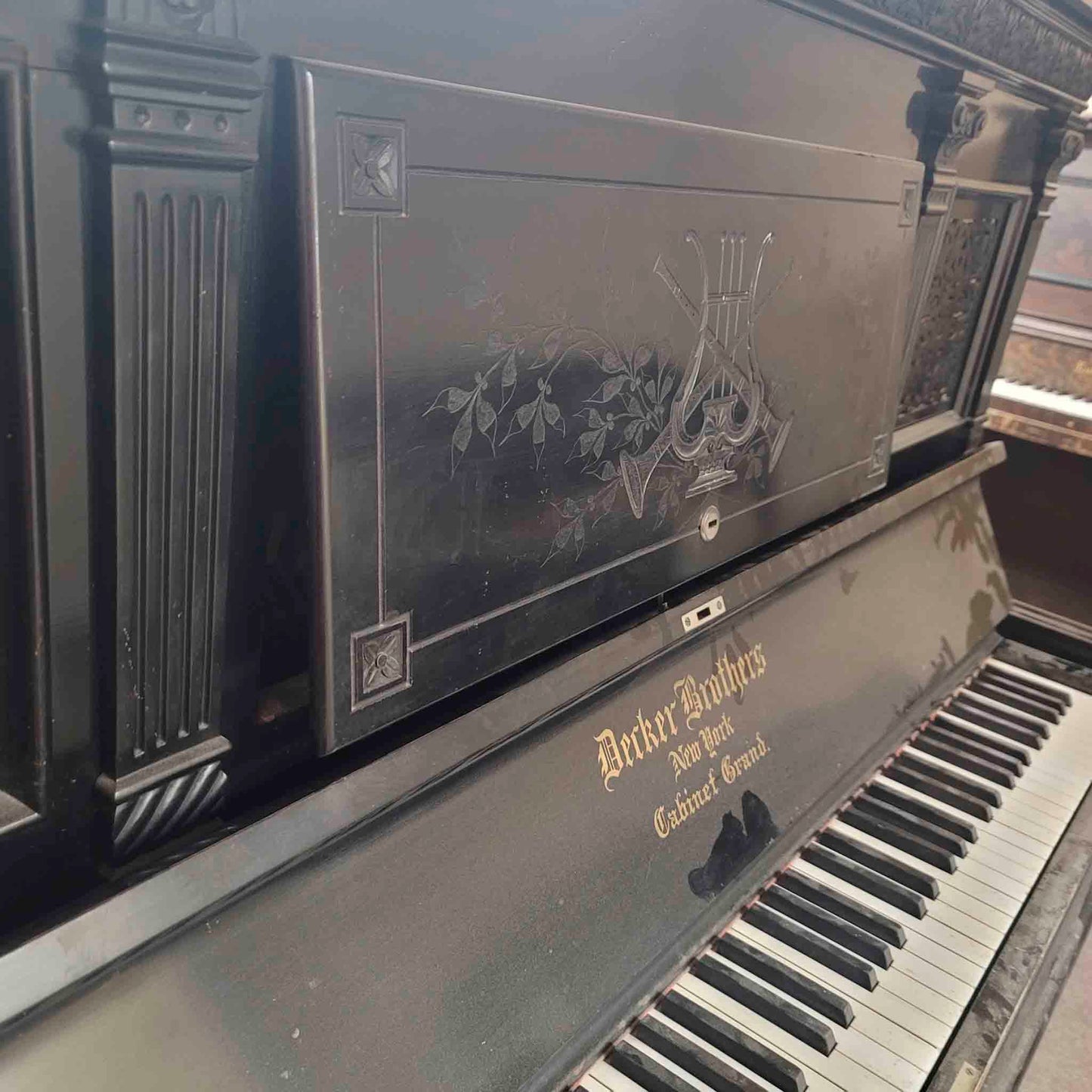 CURRENT SHOP WORK 1888 Decker Bros Style 18 56" Black Finish Commissioned Upright Piano