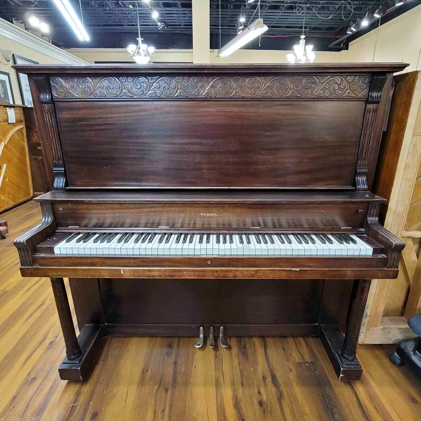 CURRENT SHOP WORK 1908 Werner 57" Wood Finish Upright Piano