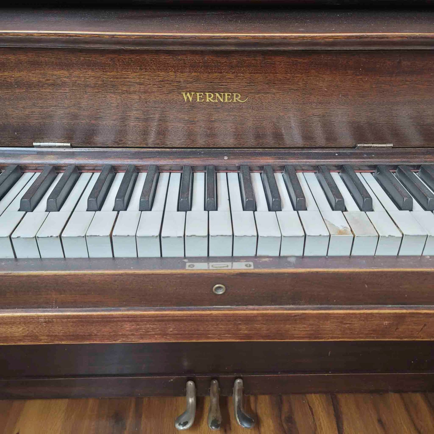 CURRENT SHOP WORK 1908 Werner 57" Wood Finish Upright Piano