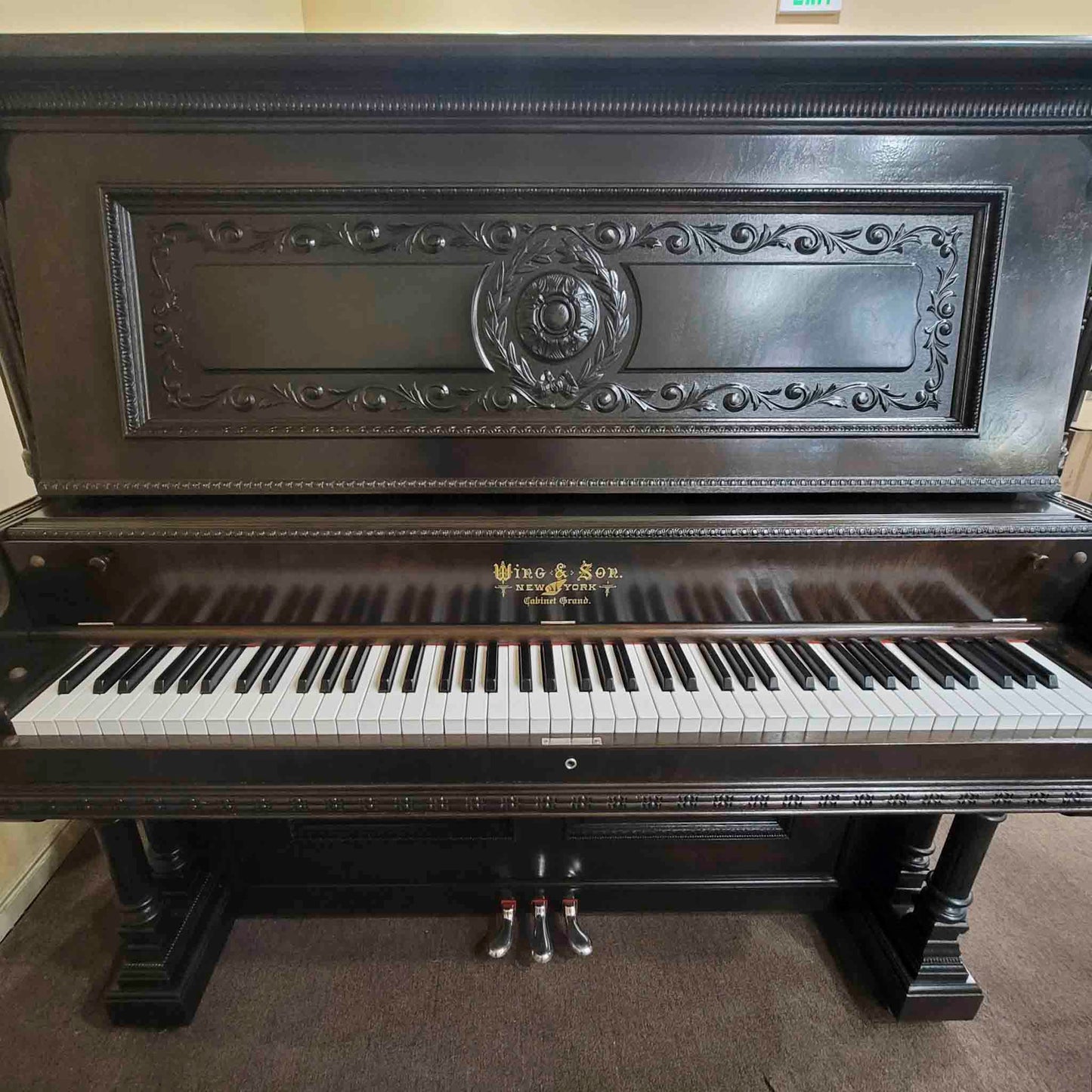 SOLD 1908 Wing & Son 57" Wood Finish Upright Piano