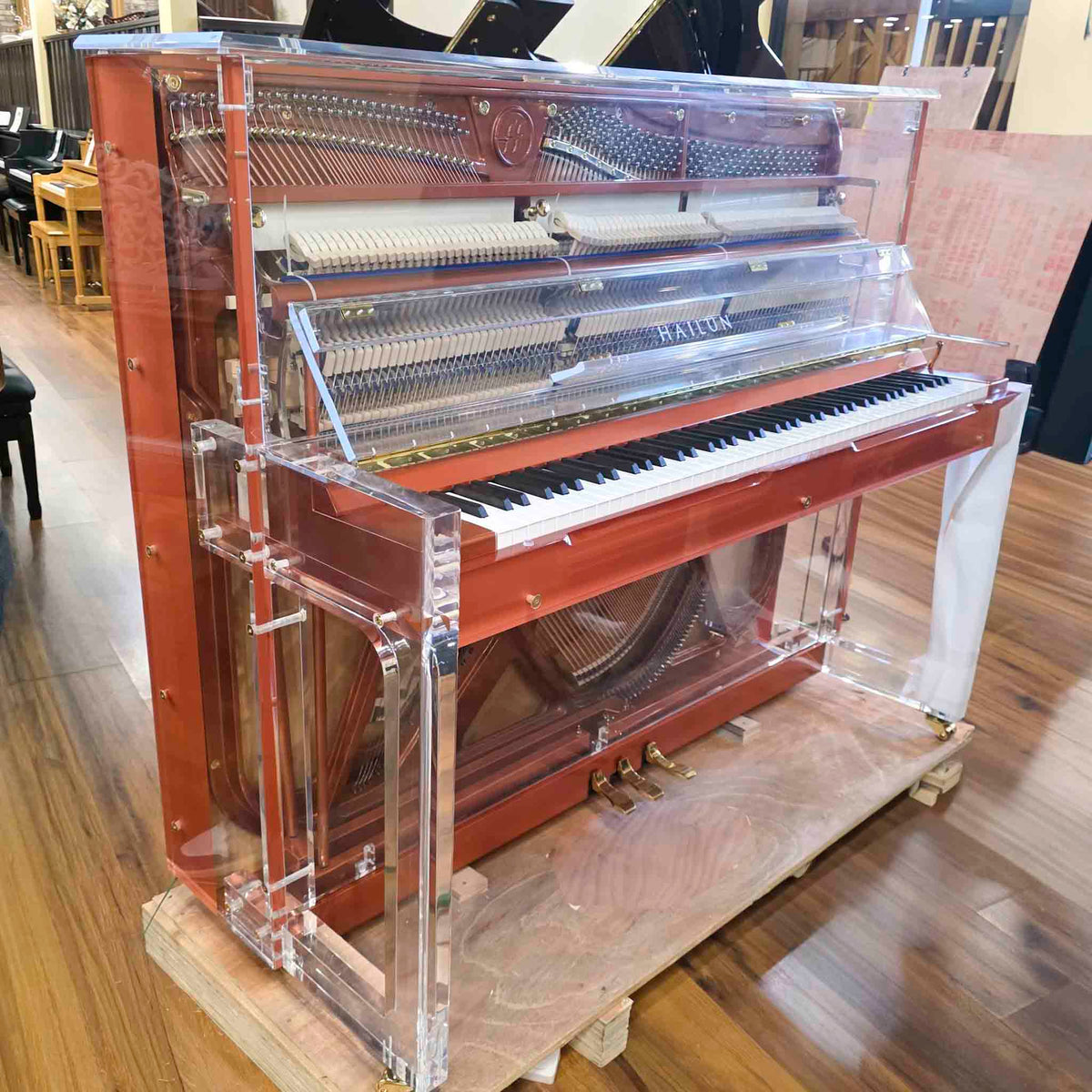 SOLD Hailun HU-125A  49.5" Custom Crystal Upright Piano with Self-Playing QRS System