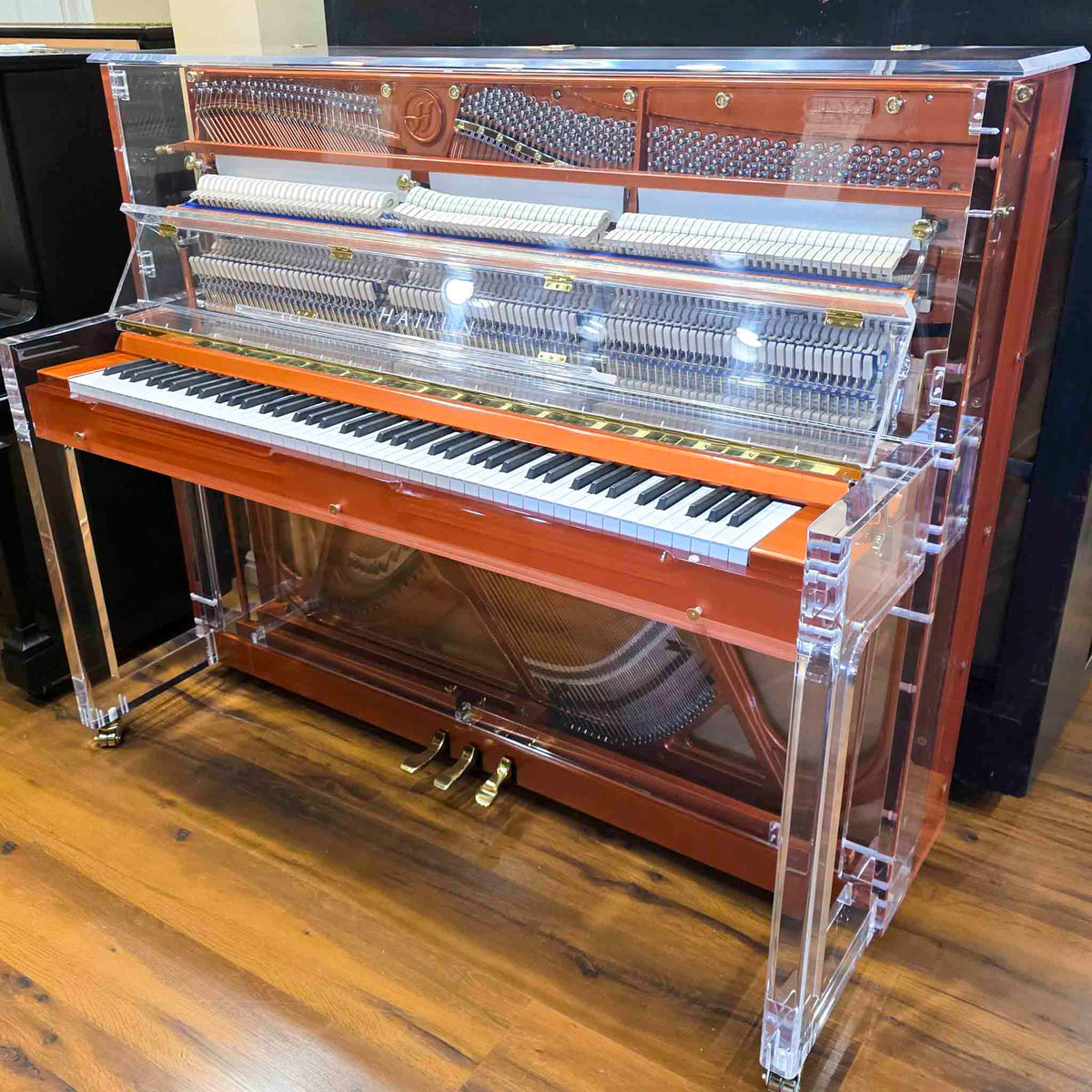 SOLD Hailun HU-125A  49.5" Custom Crystal Upright Piano with Self-Playing QRS System