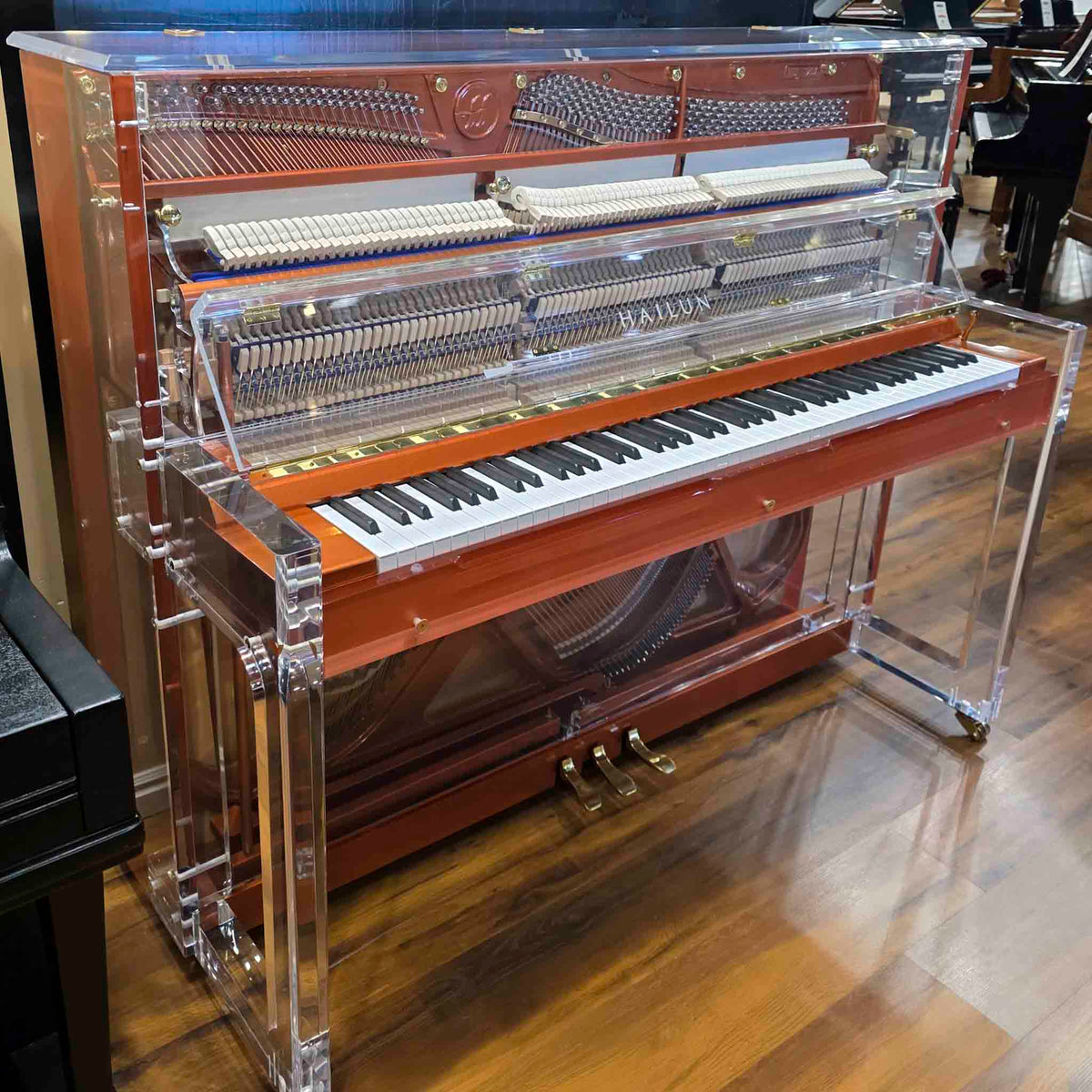 SOLD Hailun HU-125A  49.5" Custom Crystal Upright Piano with Self-Playing QRS System