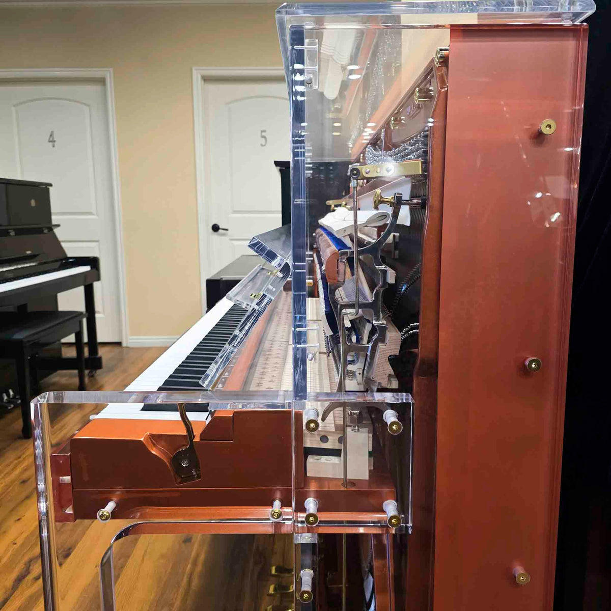 SOLD Hailun HU-125A  49.5" Custom Crystal Upright Piano with Self-Playing QRS System