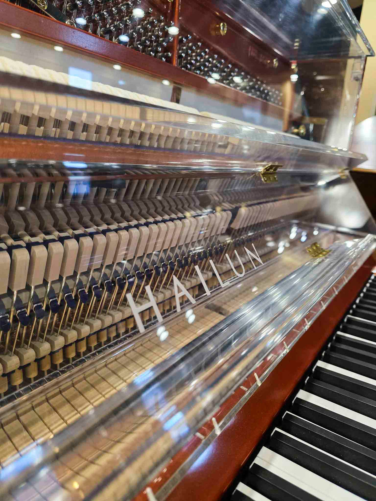 SOLD Hailun HU-125A  49.5" Custom Crystal Upright Piano with Self-Playing QRS System