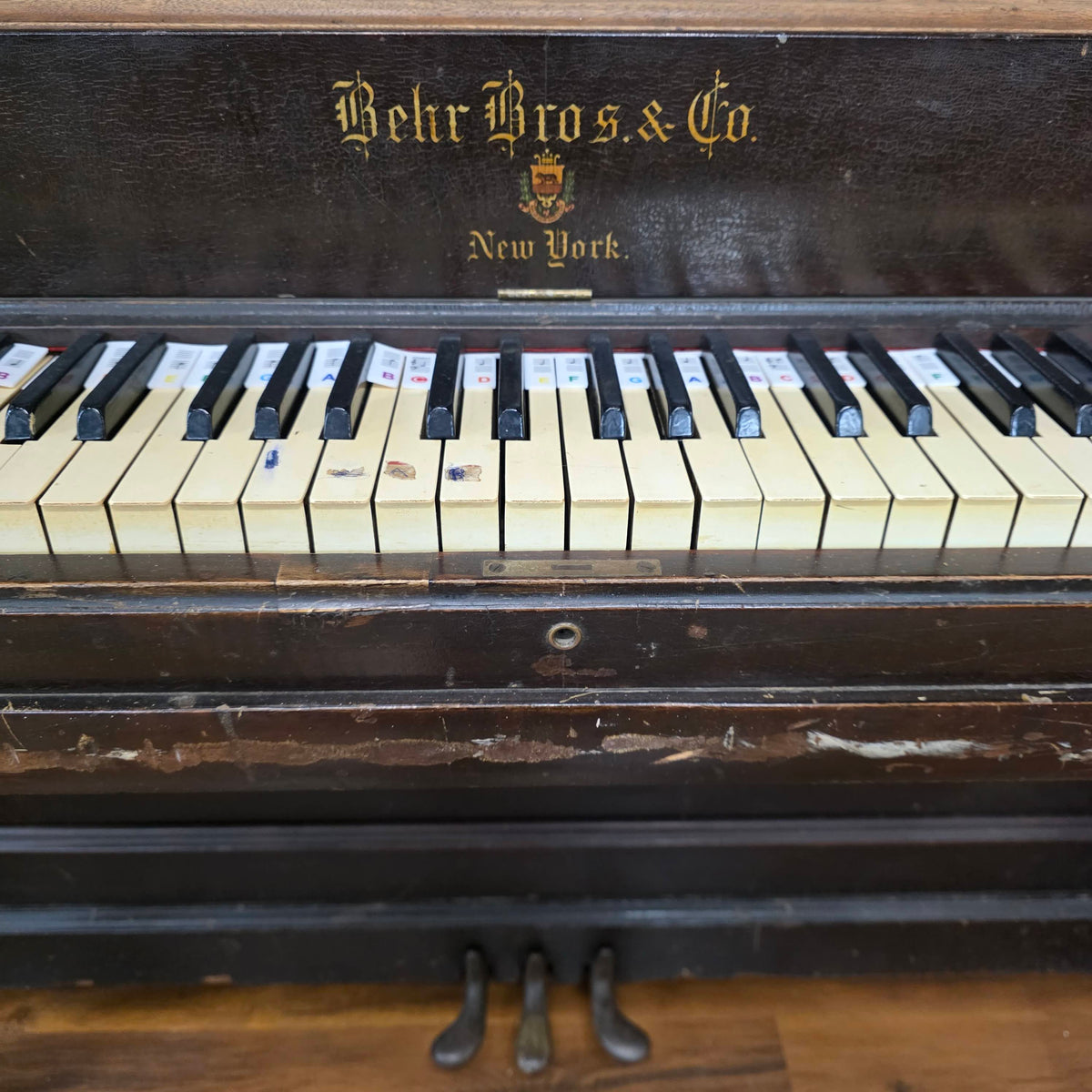 CURRENT SHOP WORK 1909 Behr Bros 56" Wood Finish Commissioned Upright Piano