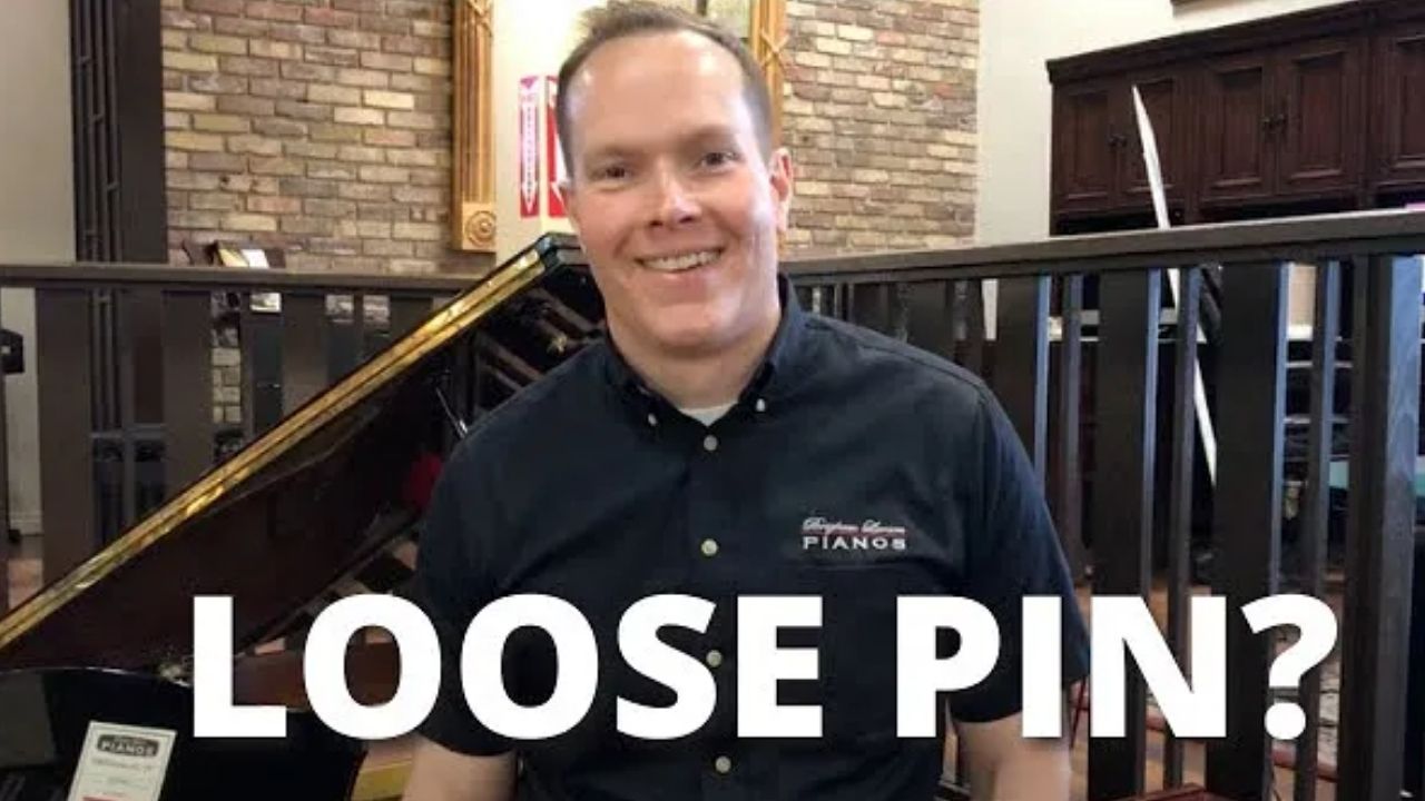 Load video: Brigham Larson at Brigham Larson Pianos piano showroom working as a piano technician showing how to fix loose piano pins on an upright piano.