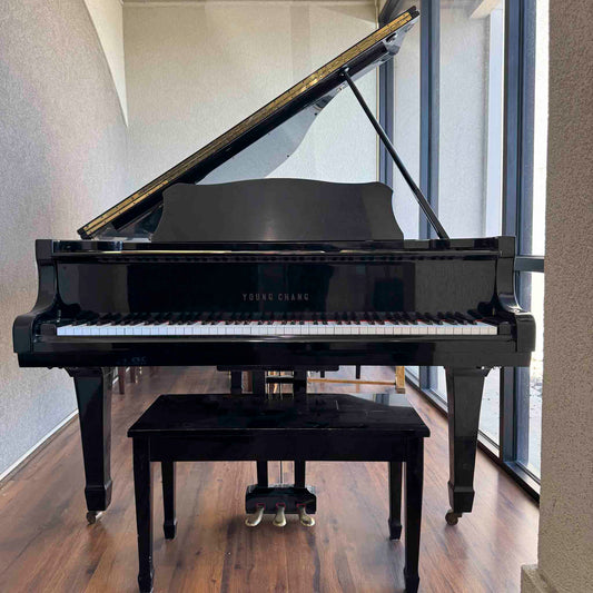 AVAILABLE TO RESTORE: CALL FOR CUSTOM PRICING - 1980 Young Chang G-185 6'1" Polished Black Grand Piano