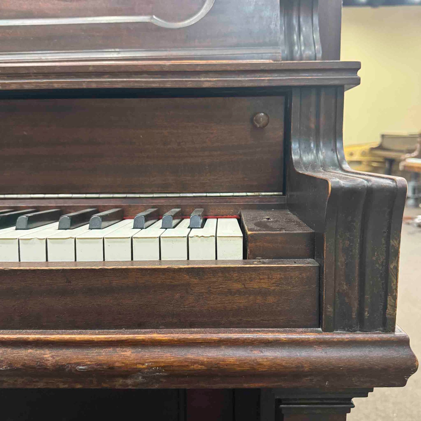 CURRENT SHOP WORK 1908 P.S. Wick 57" Wood Finish Commissioned Upright Piano