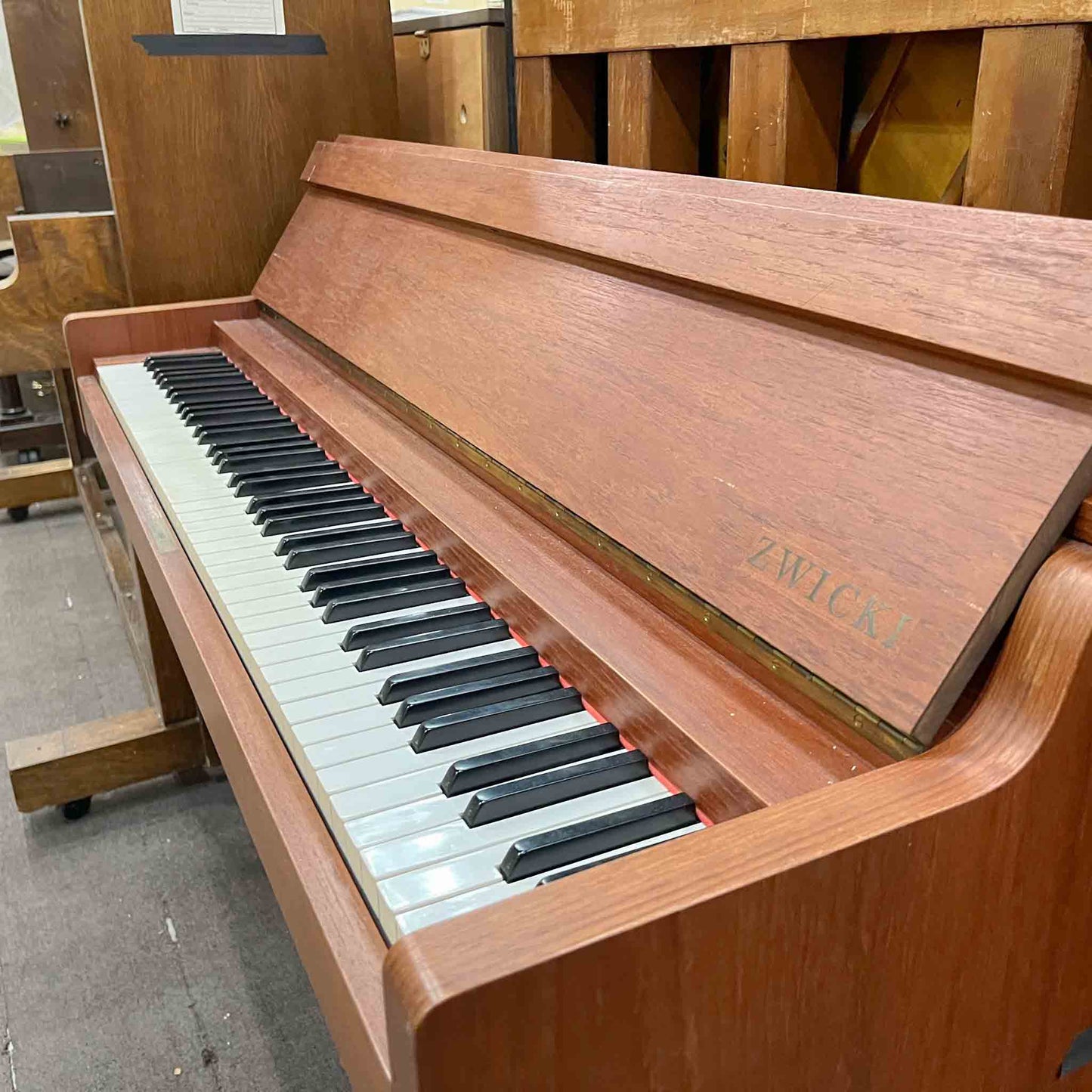 SOLD 1960 Louis Zwicki 36" Teak Wood Finish Spinet Piano