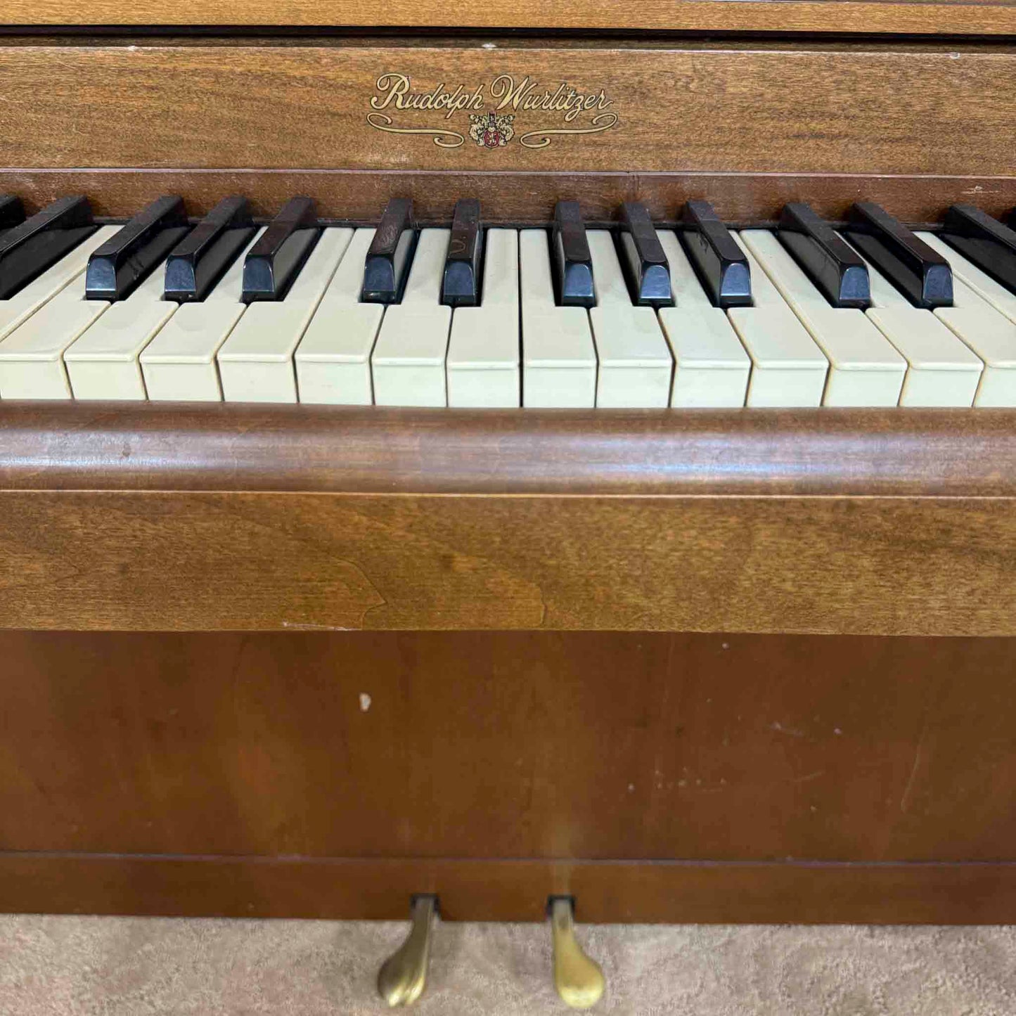 AVAILABLE TO RESTORE: CALL FOR CUSTOM PRICING - 1982 Wurlitzer P-137 37" Walnut Wood Finish Spinet Piano
