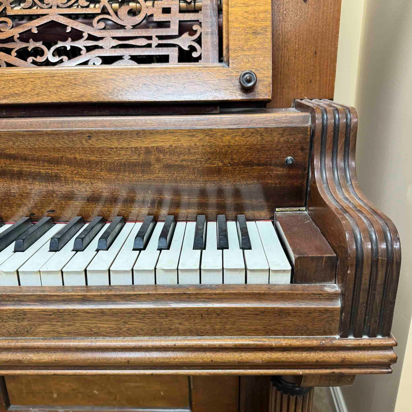 AVAILABLE TO RESTORE: CALL FOR CUSTOM PRICING - Tall Wood Finish Art Case Upright Piano