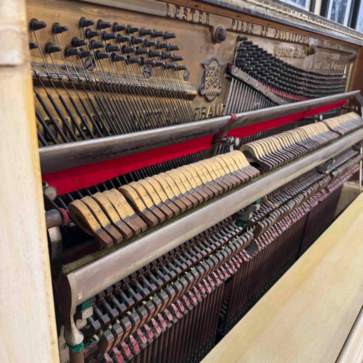 CURRENT SHOP WORK - 1907 Lester 58" Wood Finish Commissioned Upright Piano