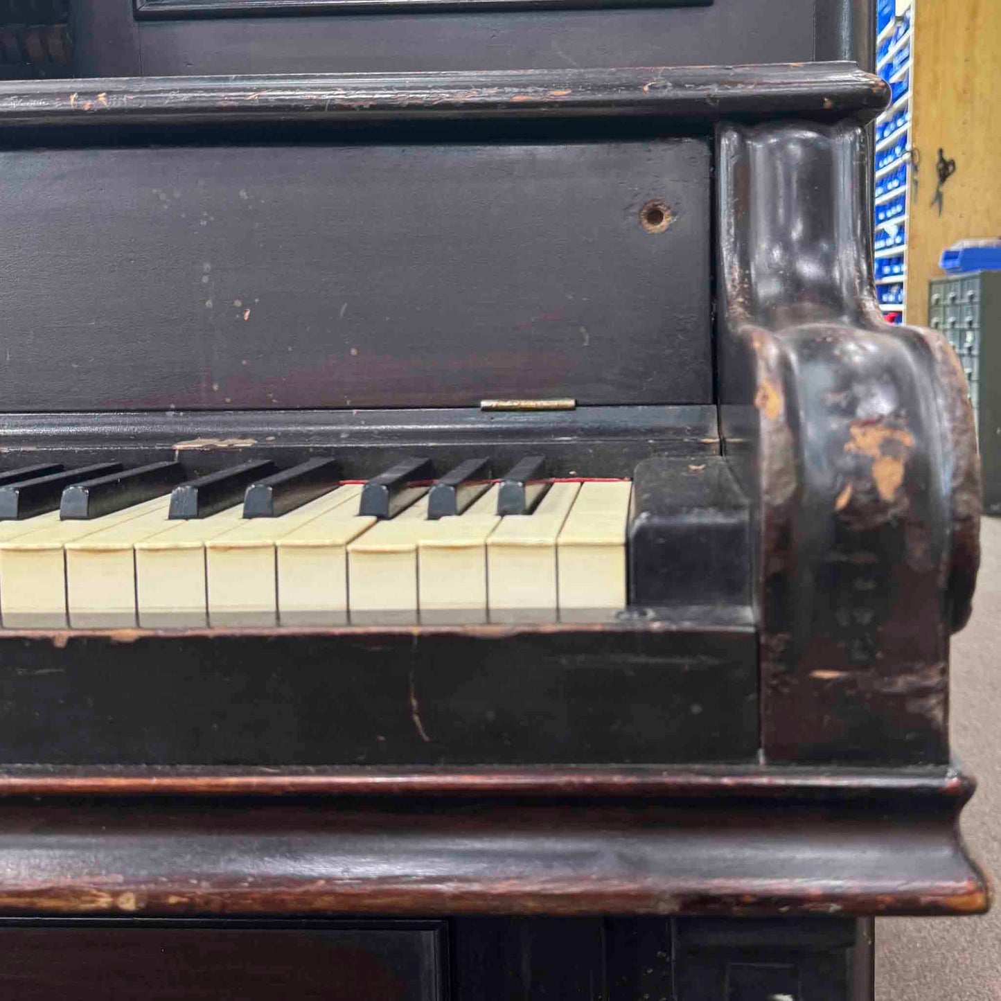 CURRENT SHOP WORK - 1890 Emerson 58" Wood Finish Commissioned Upright Piano